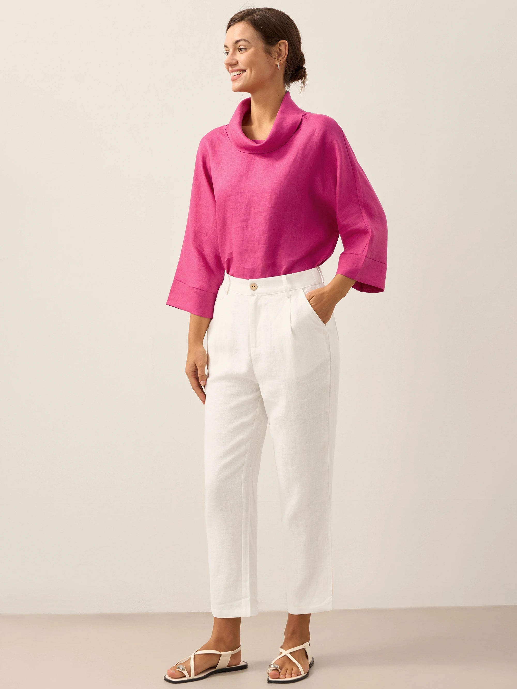 100% Linen Relaxed Fit Lightweight Cover-Up Bottoms WINONA