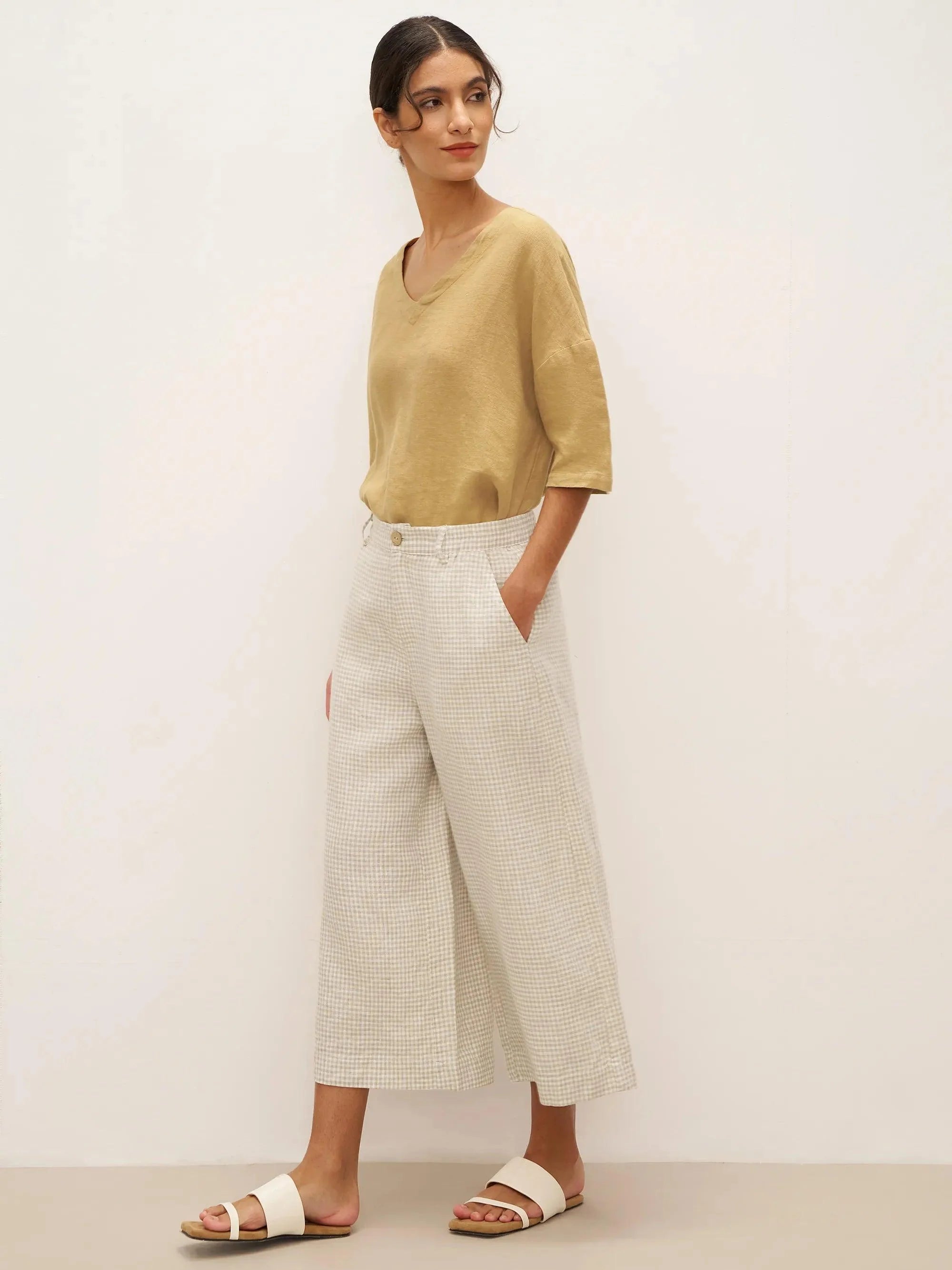 100% Linen Wide-Leg Pants with Elastic Back DILYS