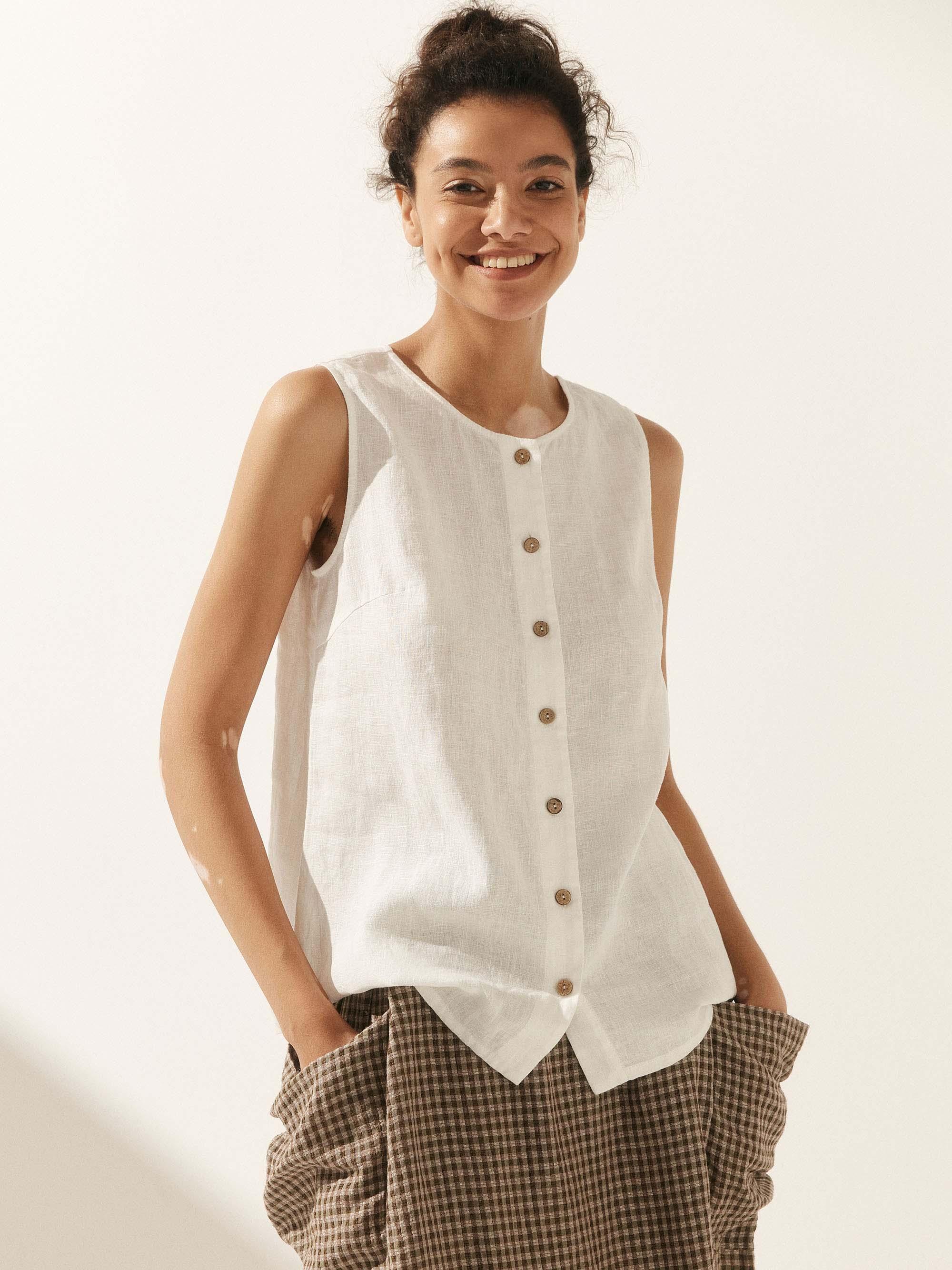 100% Linen Buttons Down Tank Top ERIN