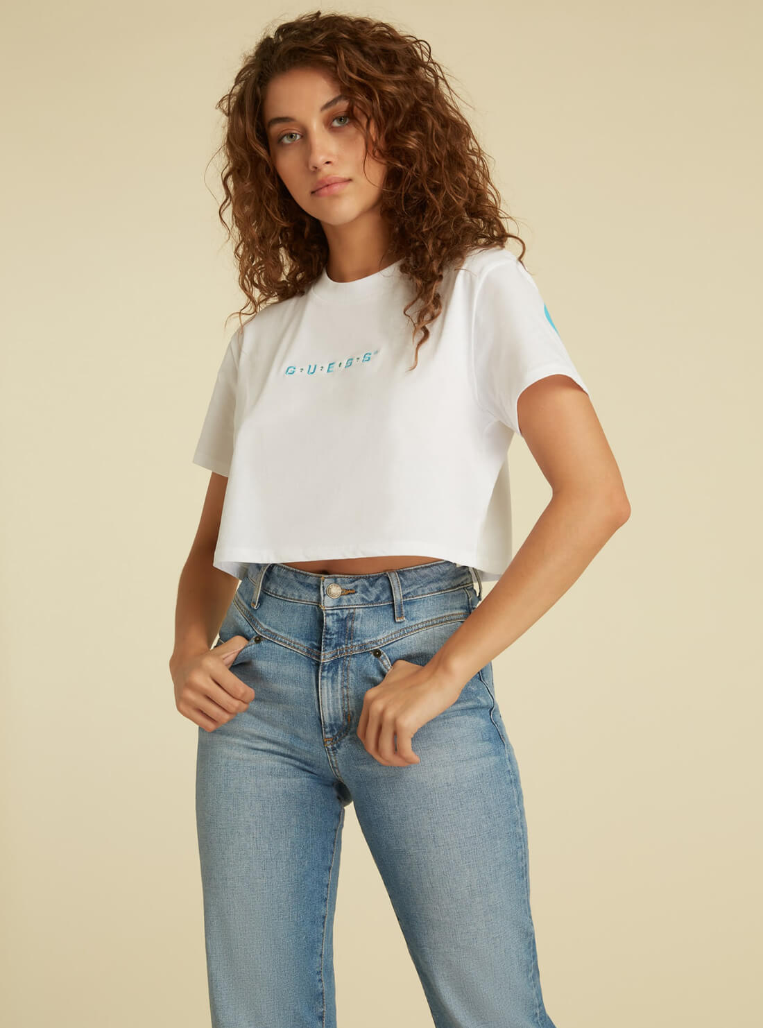GUESS Originals White Arch Logo Crop T-Shirt