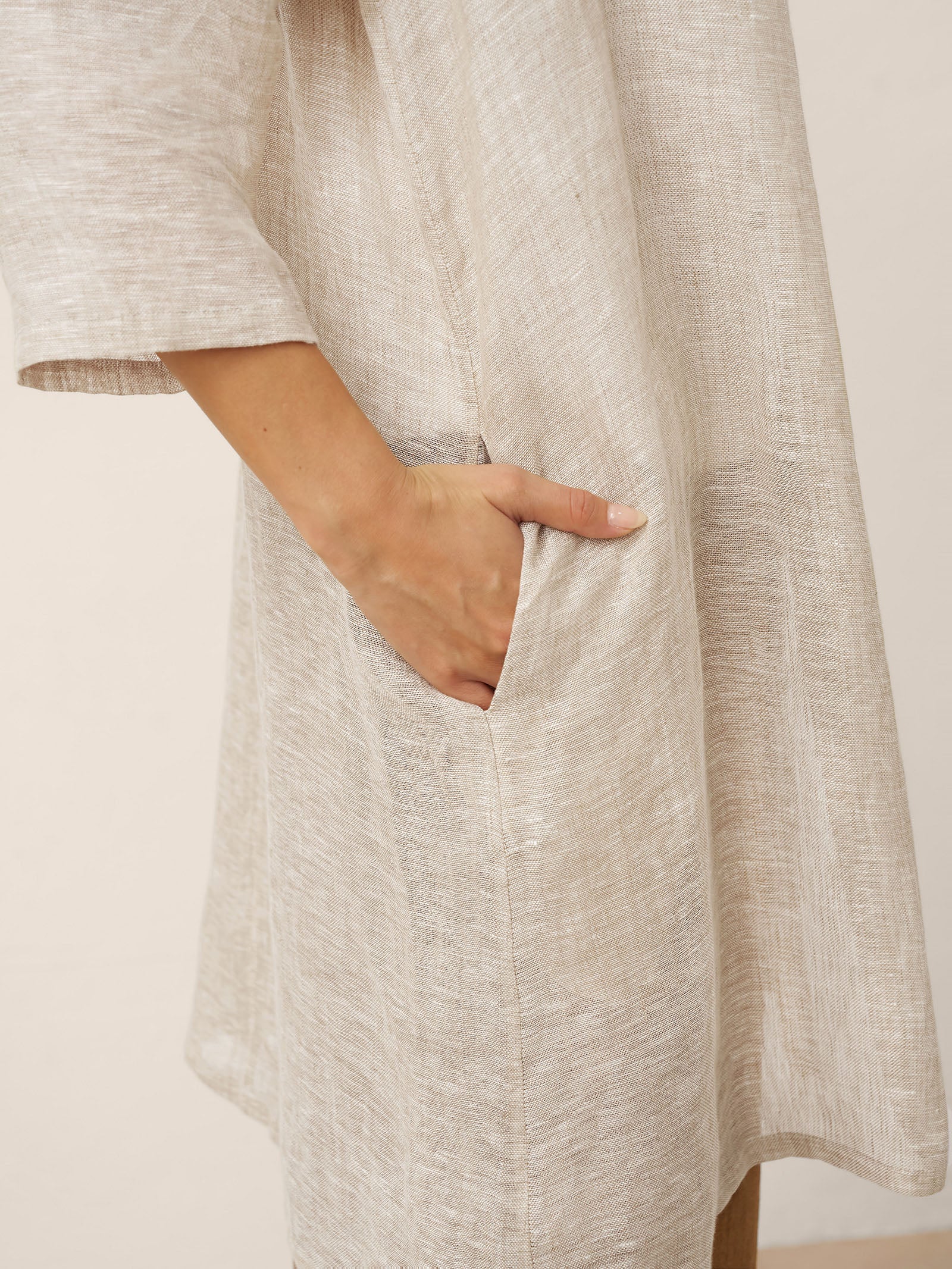 100% Linen Button Front Three-Quarter Sleeve Top PEYTON