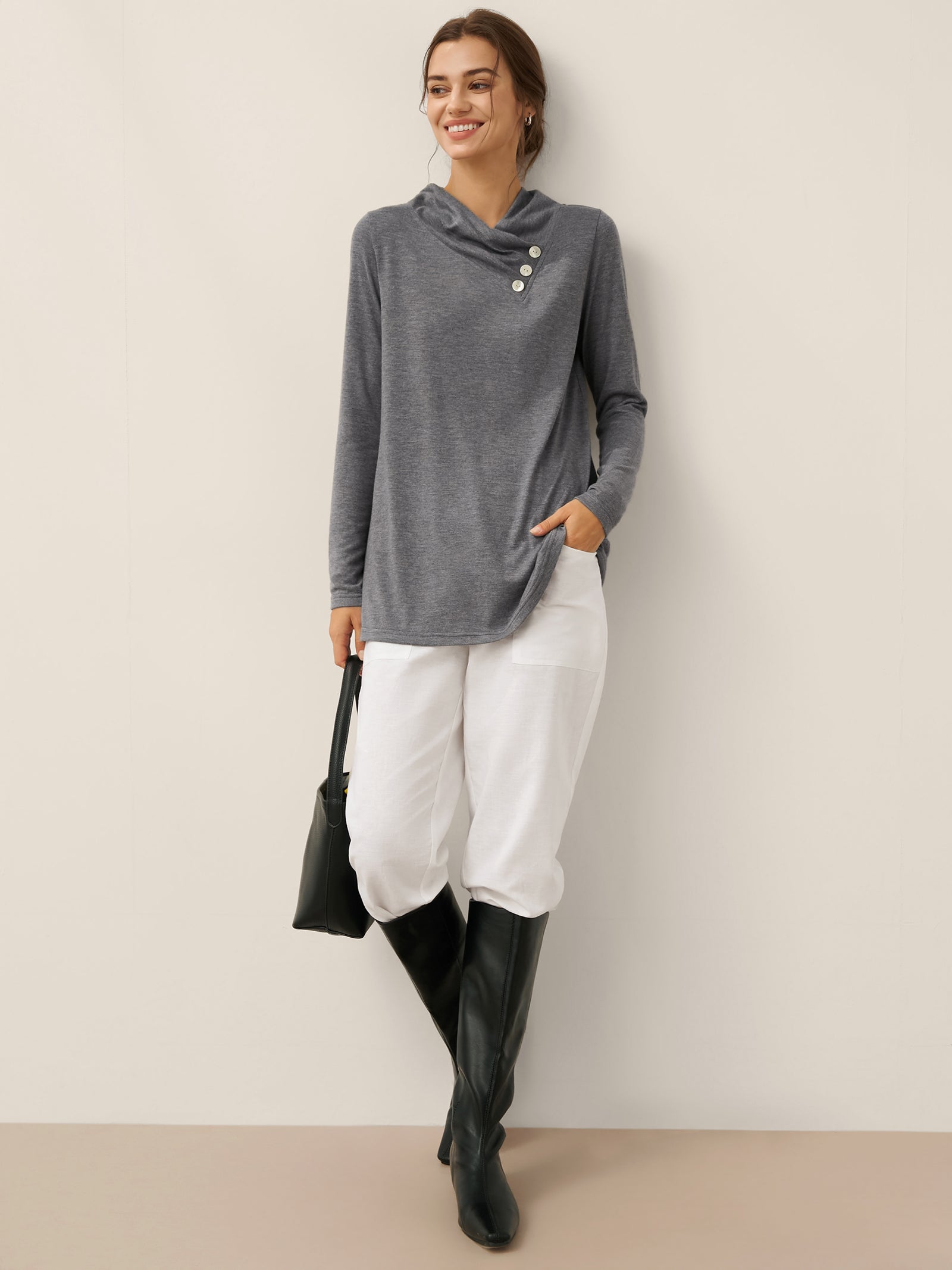 Asymmetric Cowl Neck Stretch Top TATIANA