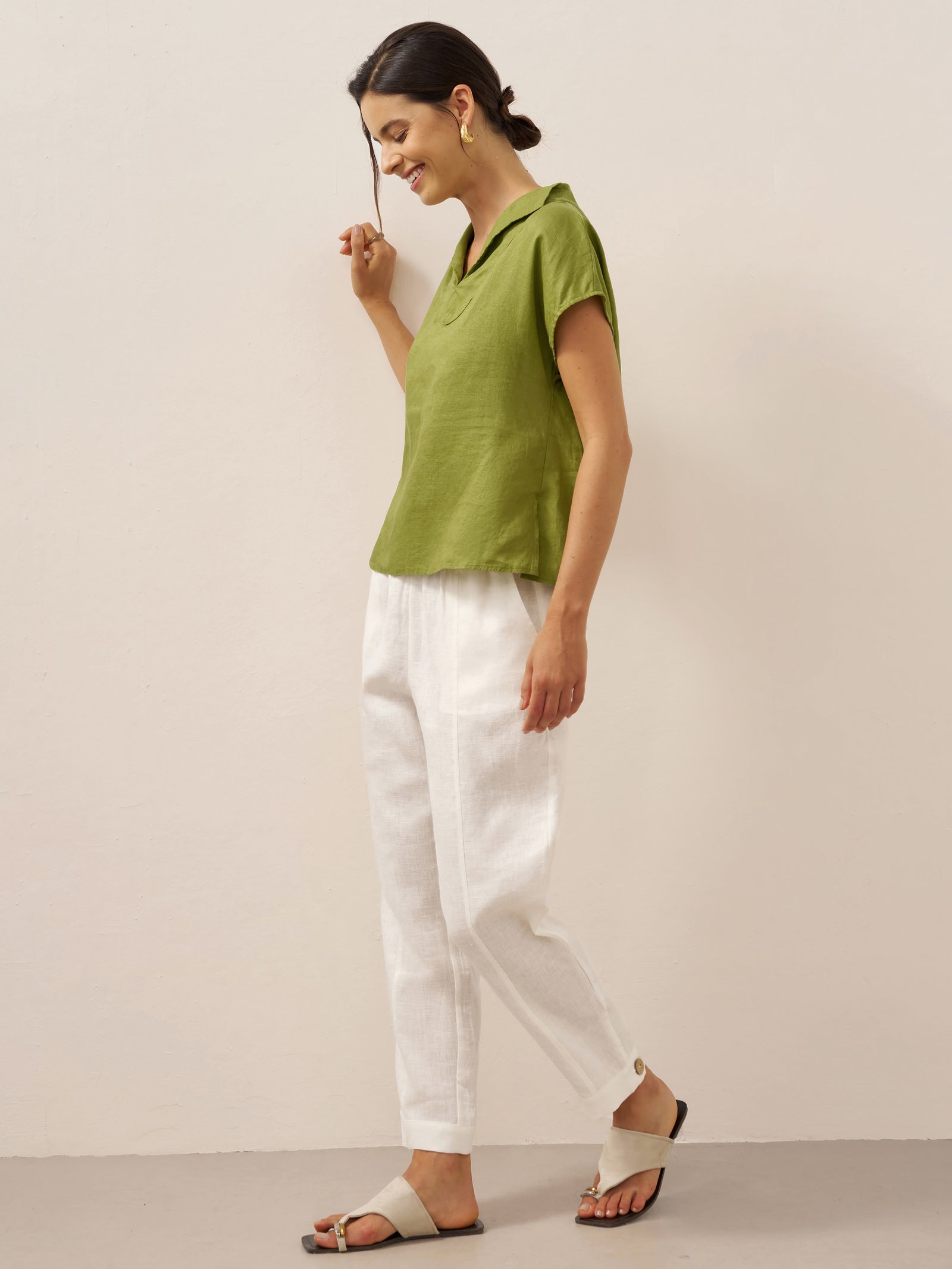 100% Linen Collared Cap Sleeve Top IVY