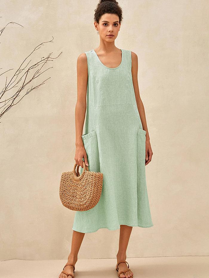 100% Linen Swing Beach Tank Dress GIANA
