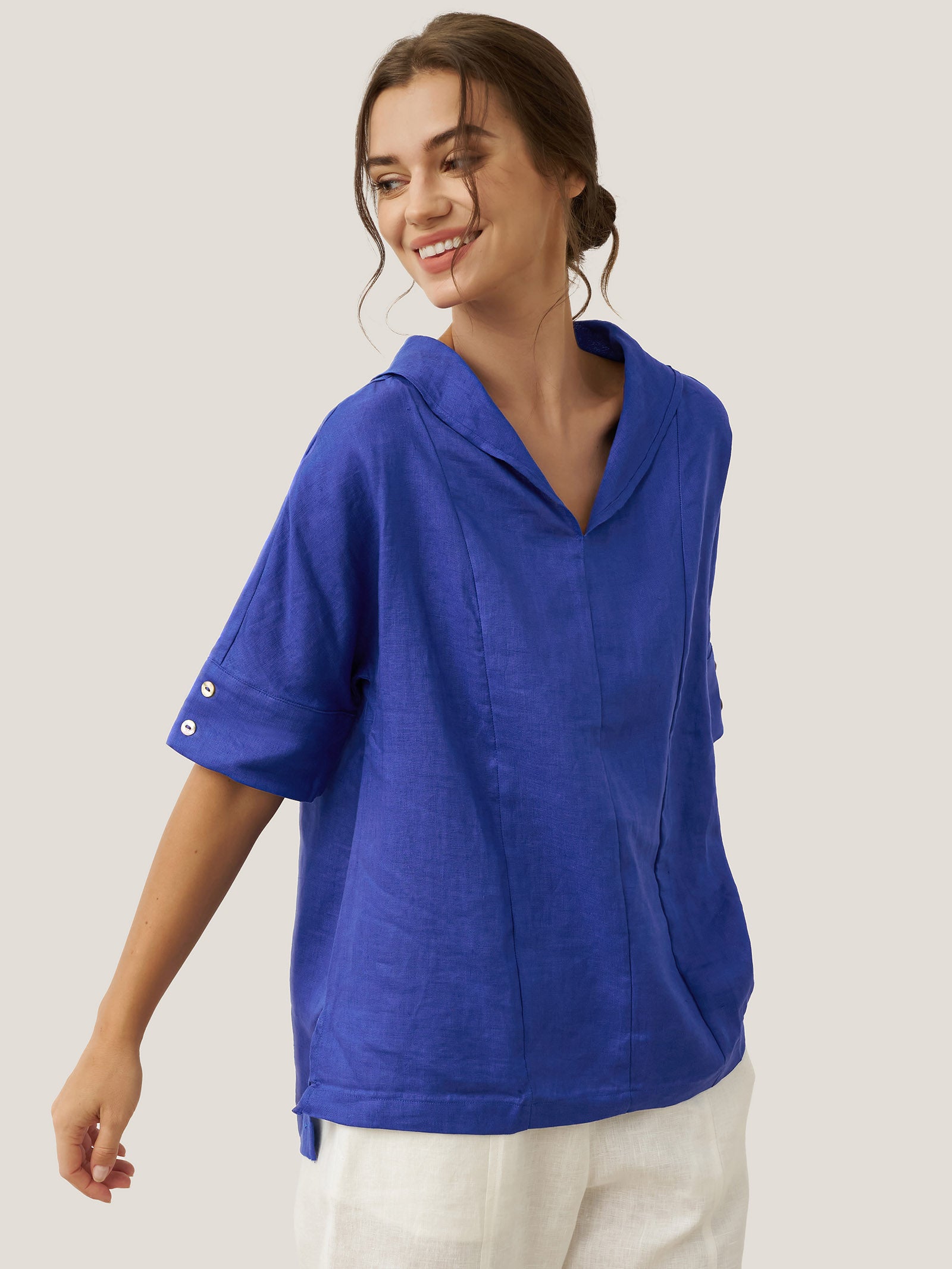 100% Linen V-Neck Short Sleeve Shirt