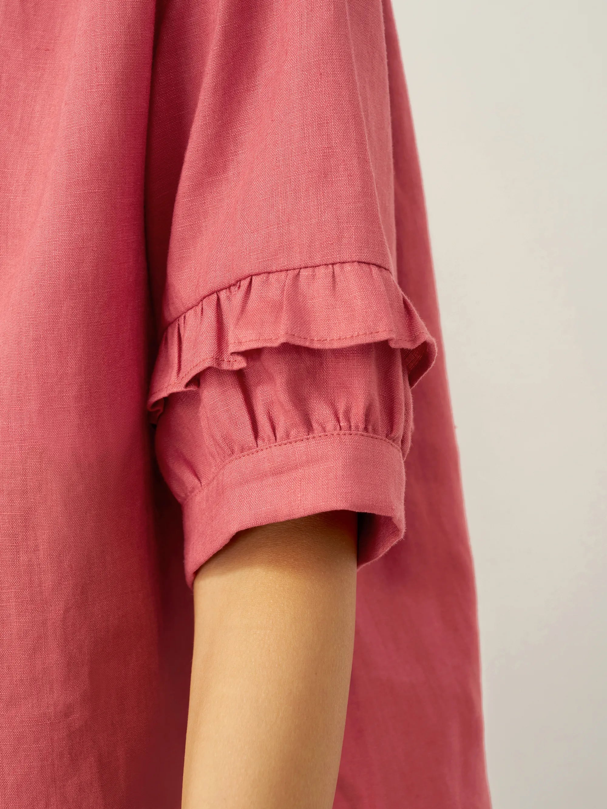 100% Linen Flutter Sleeve Drawstring Top