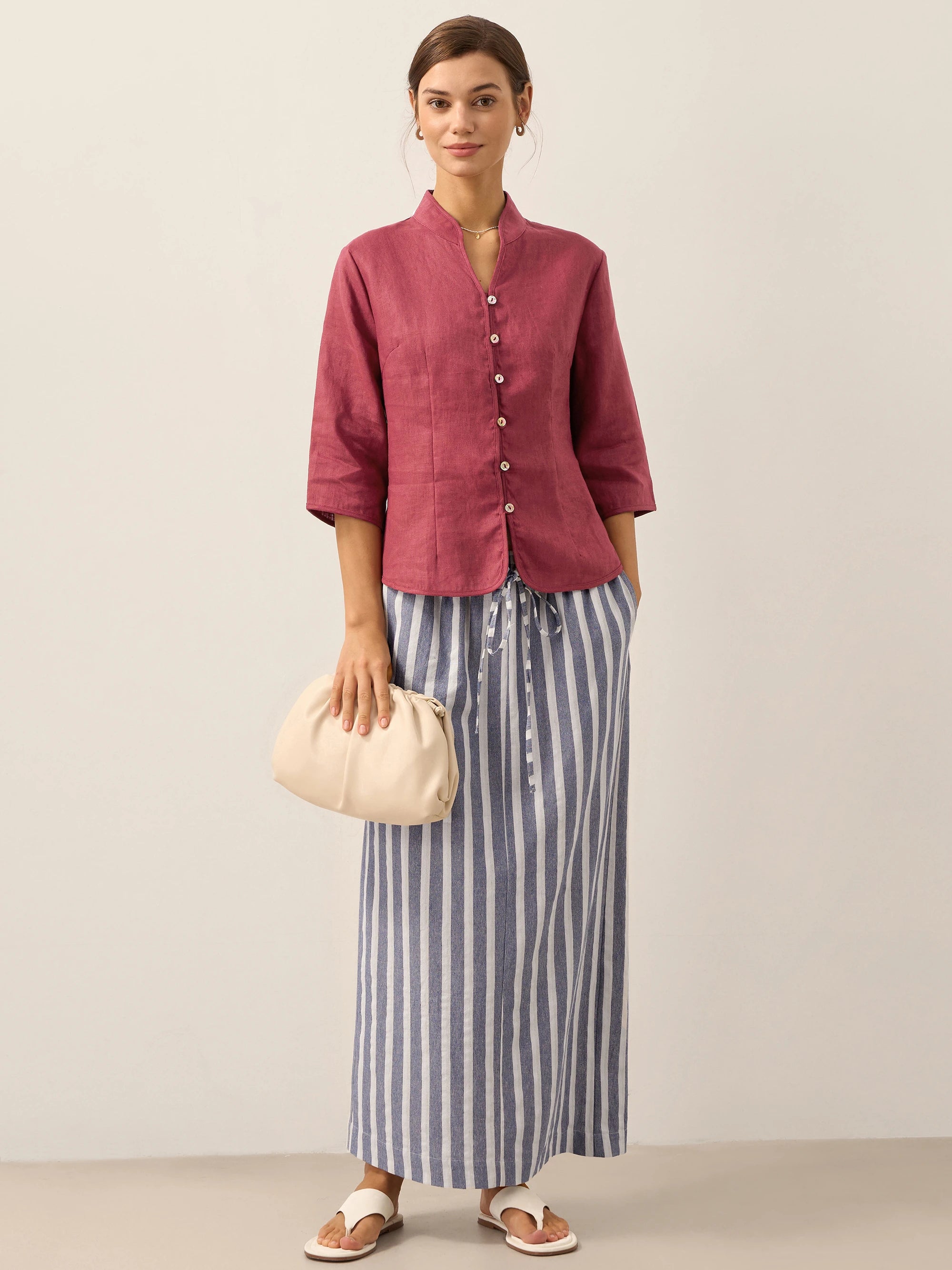 100% Linen Hand Button Fitted Jacket AMELIA