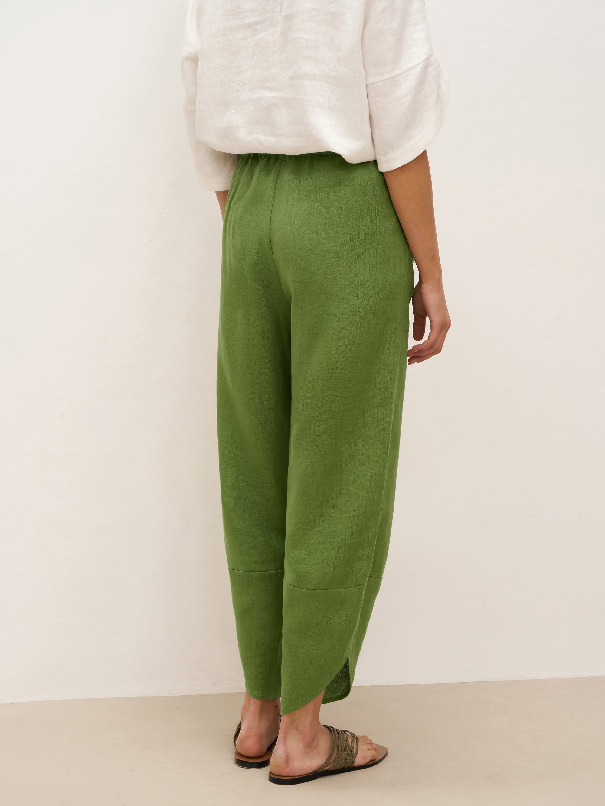 100% Linen Petal-Hem Trousers with Elastic Waist LIV