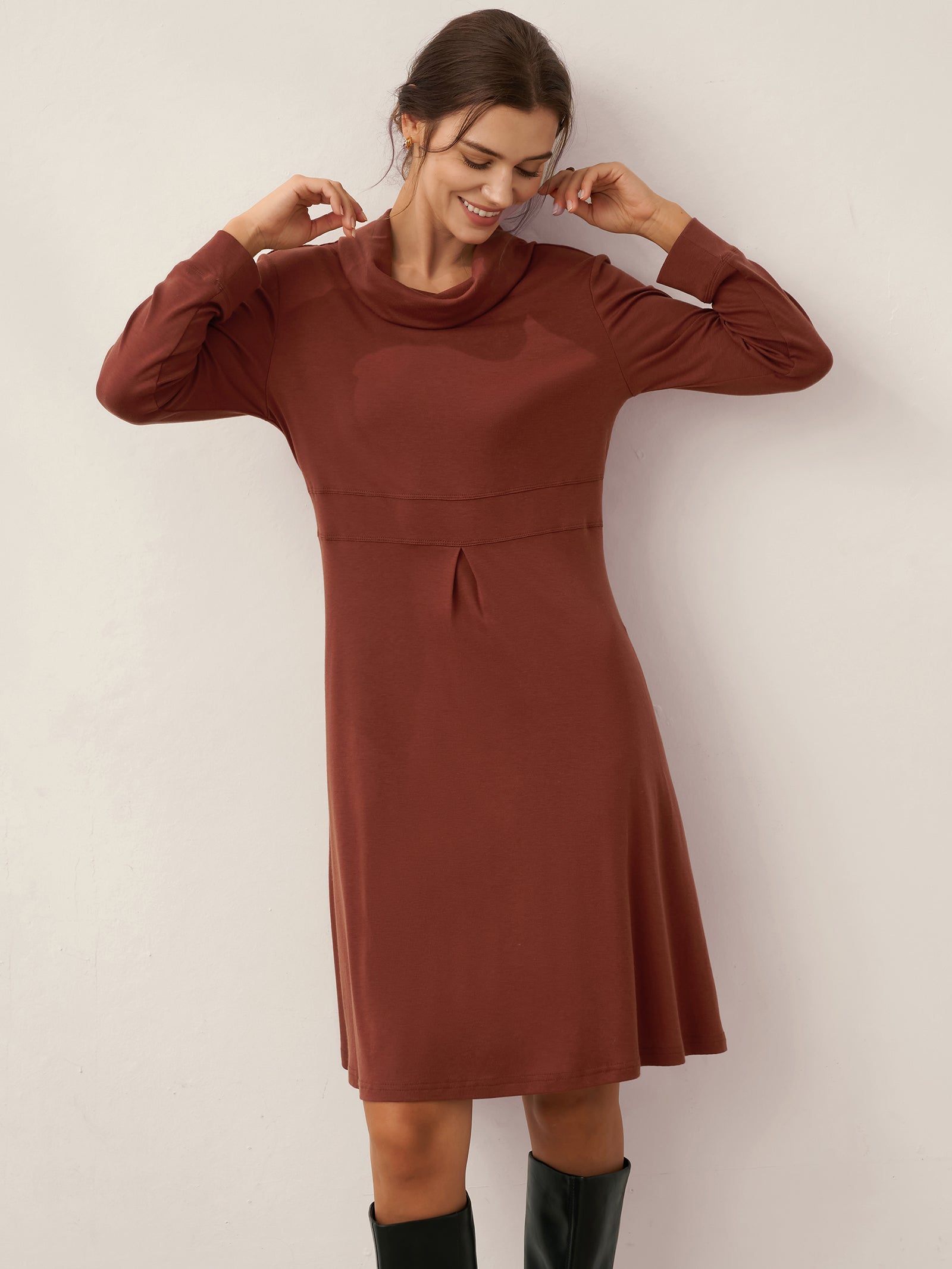 Tencel Wool Draped Neck Stretch Midi Dress KIRA