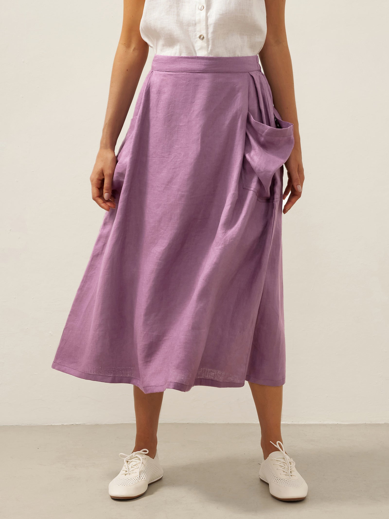 100% Linen Elastic Waist Skirt MARINA