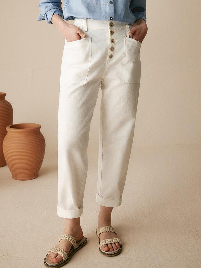 Linen Simple Button Fly Trousers HEIDI