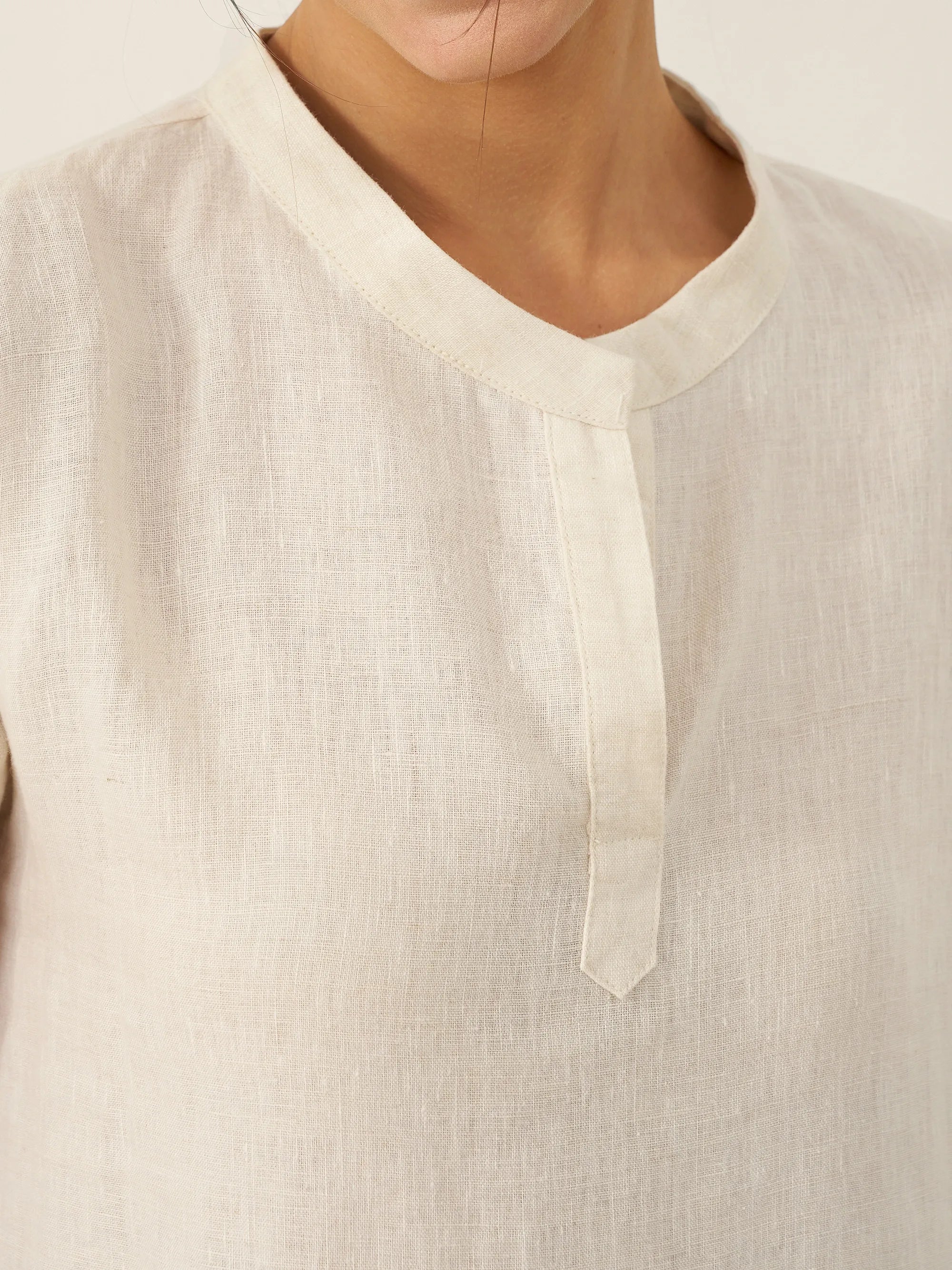 100% Linen Mandarin Collar Maxi Dress with Detachable Belt MARGARET