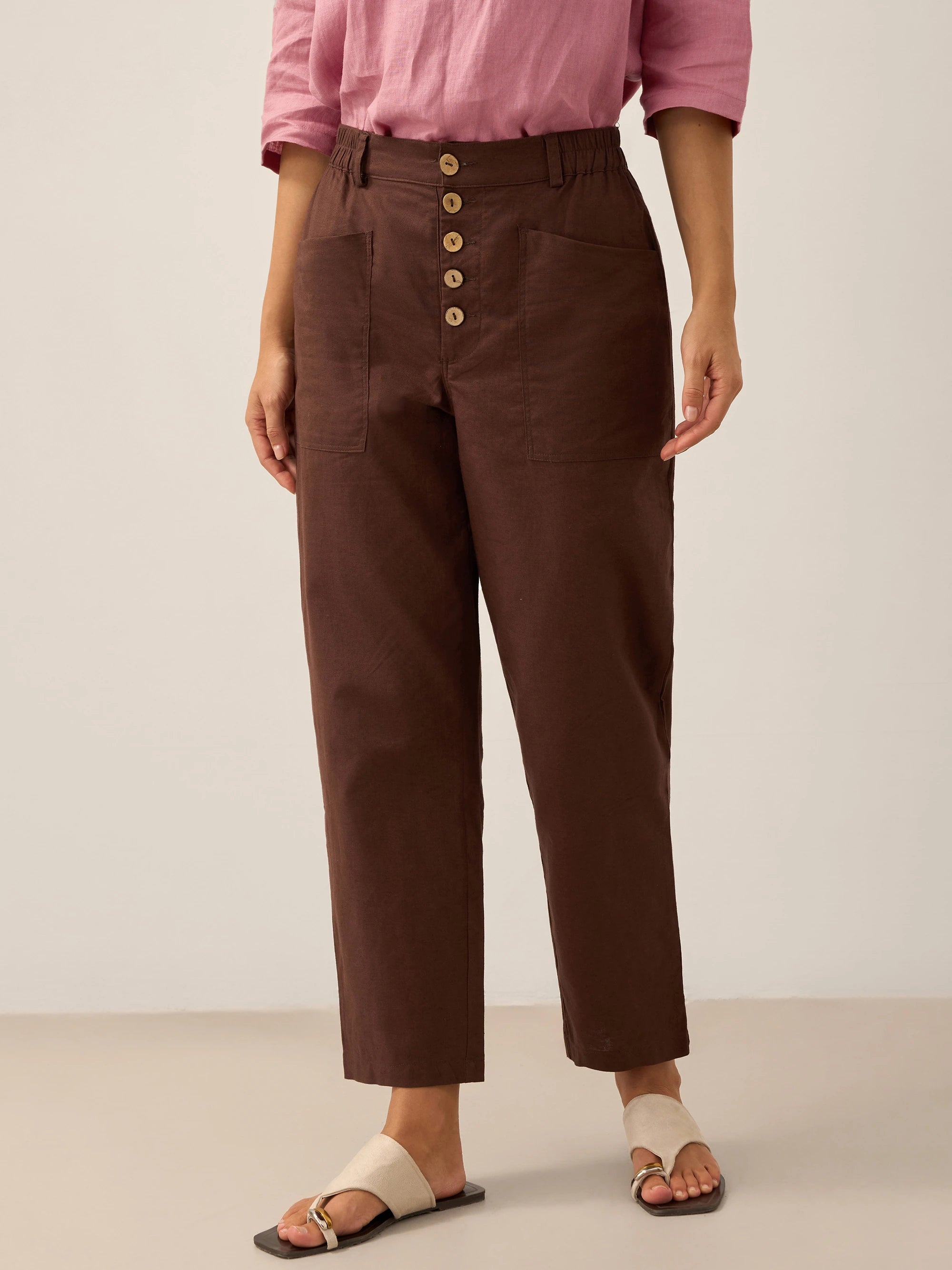 Linen Simple Button Fly Trousers HEIDI