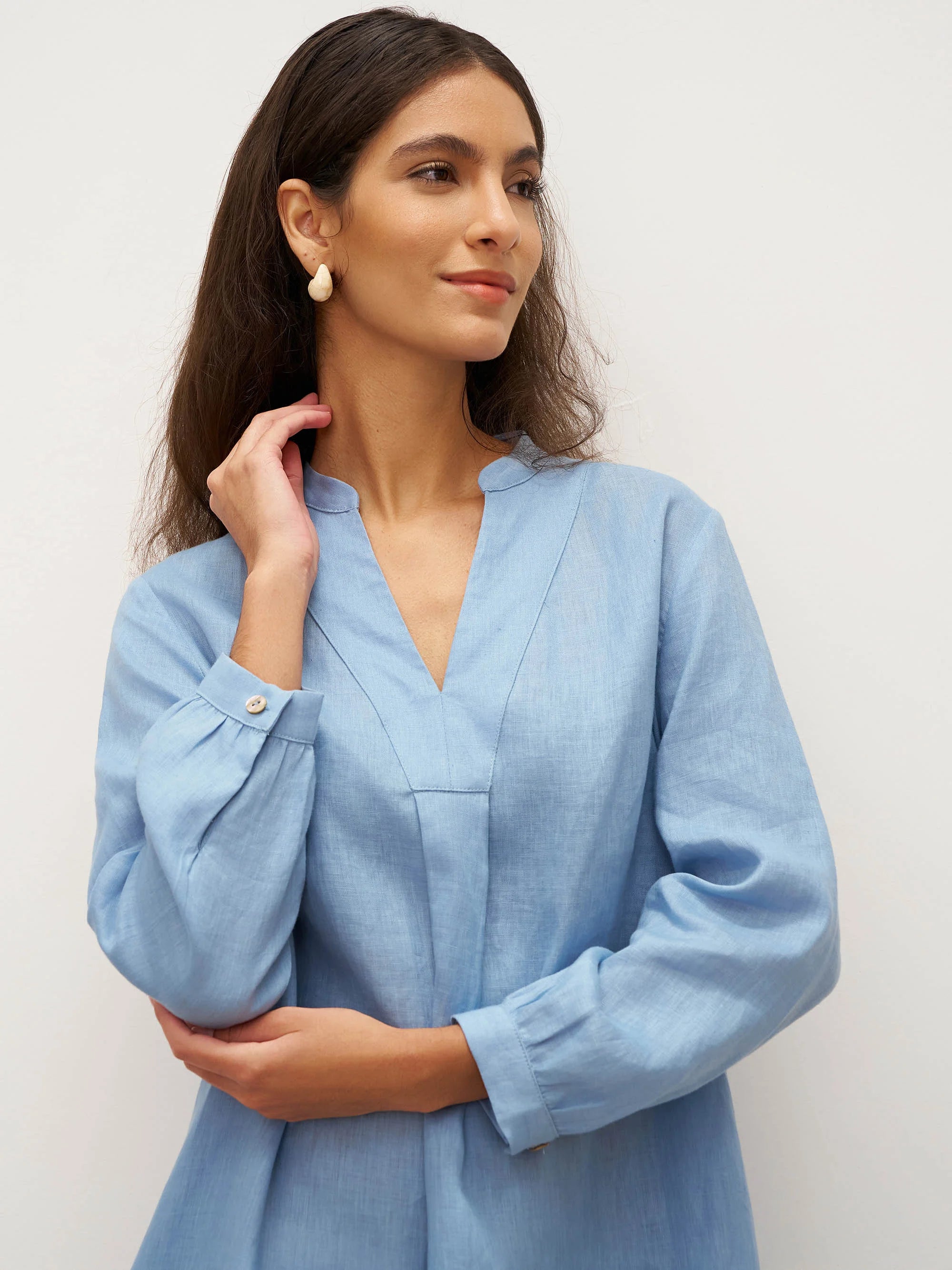 100% Linen V-Neck Pullover Shirt Dress JADEN