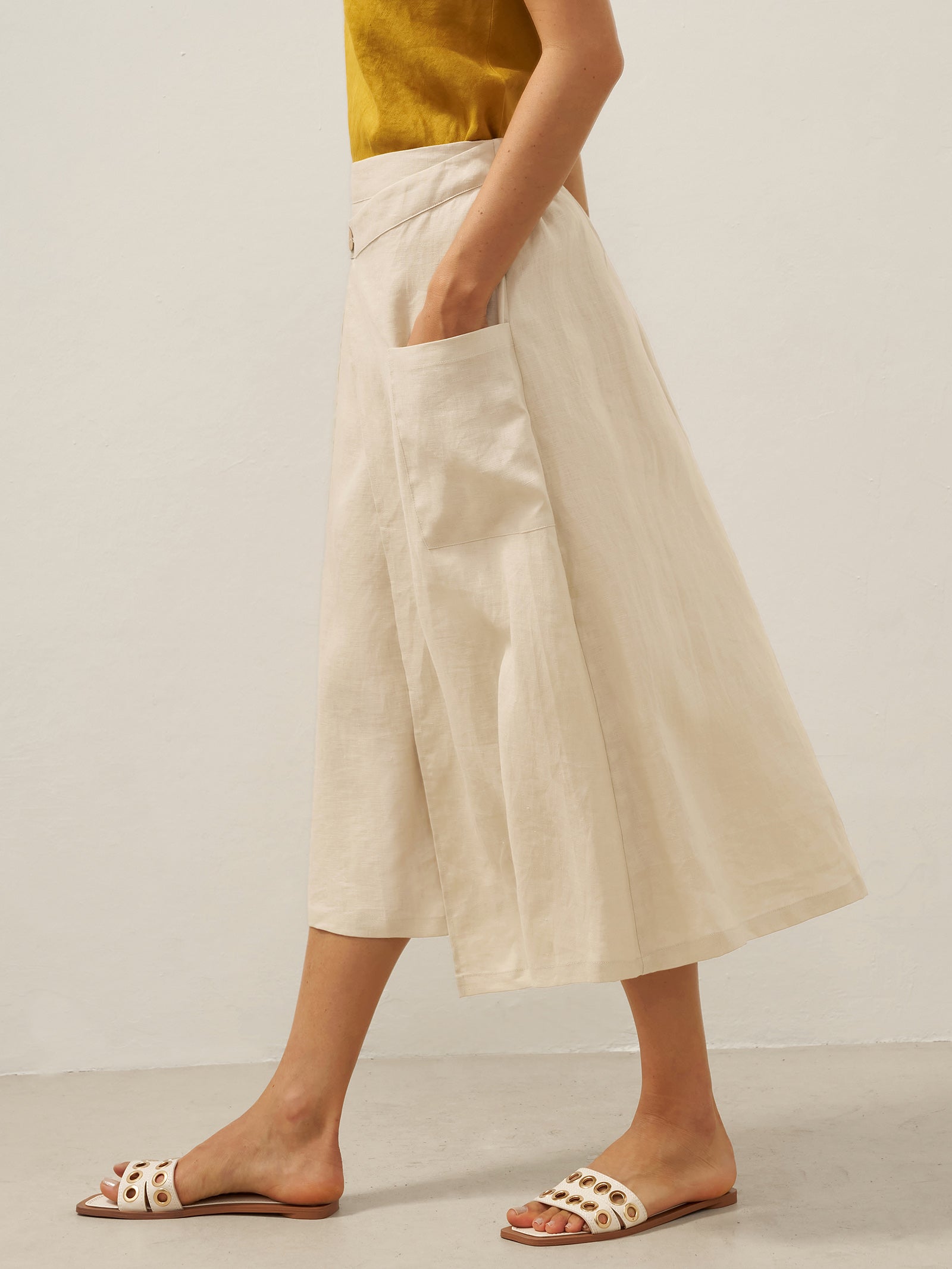 100% Linen Angled Closure Wrap Skirt FRESSA