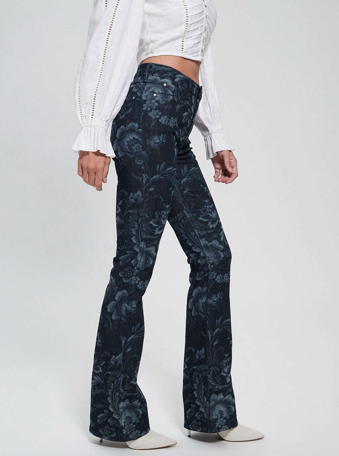 Eco High-Rise Flare Adeline Denim Jeans In Wild Flower Print Wash