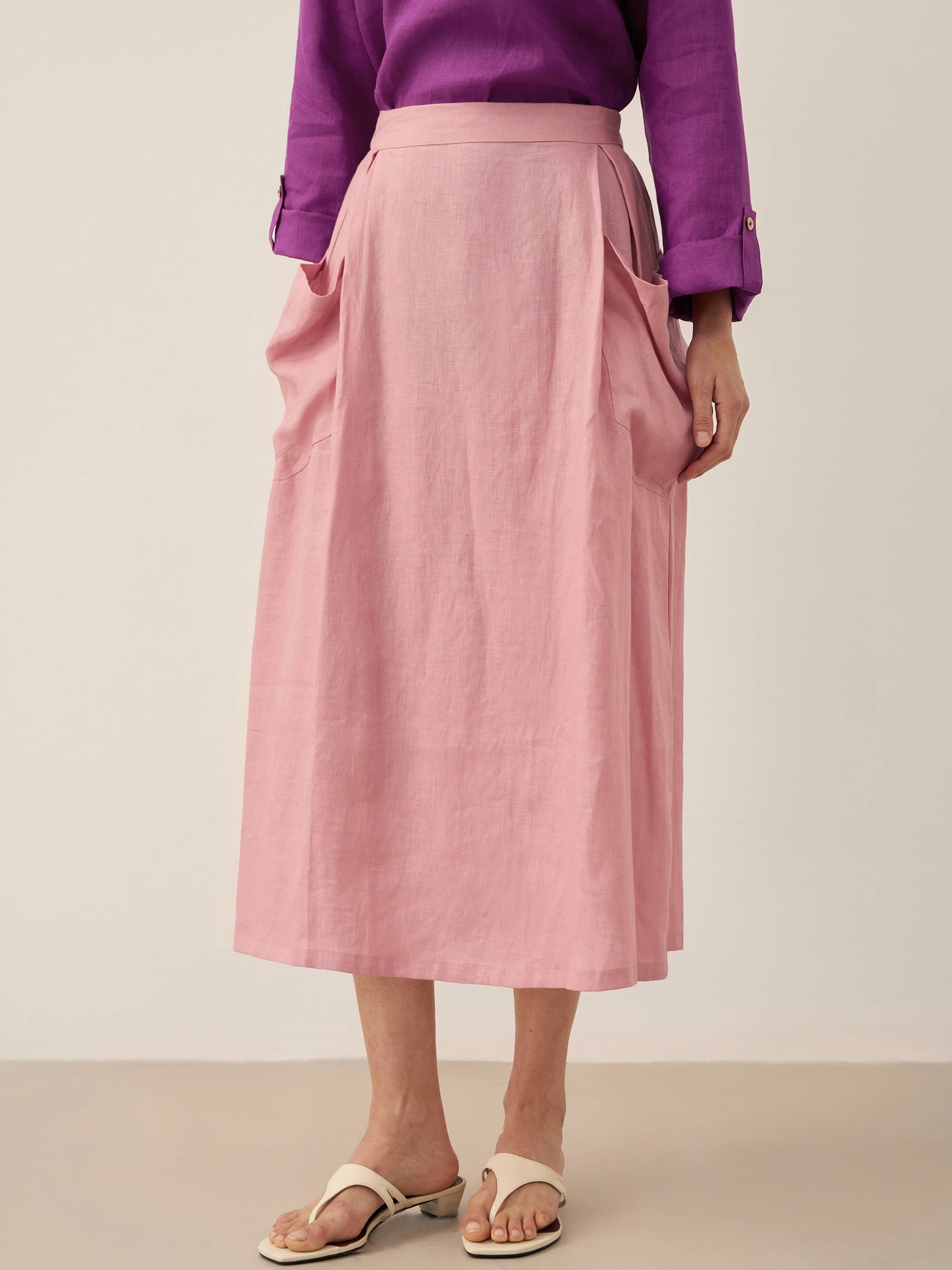 100% Linen Elastic Waist Skirt MARINA