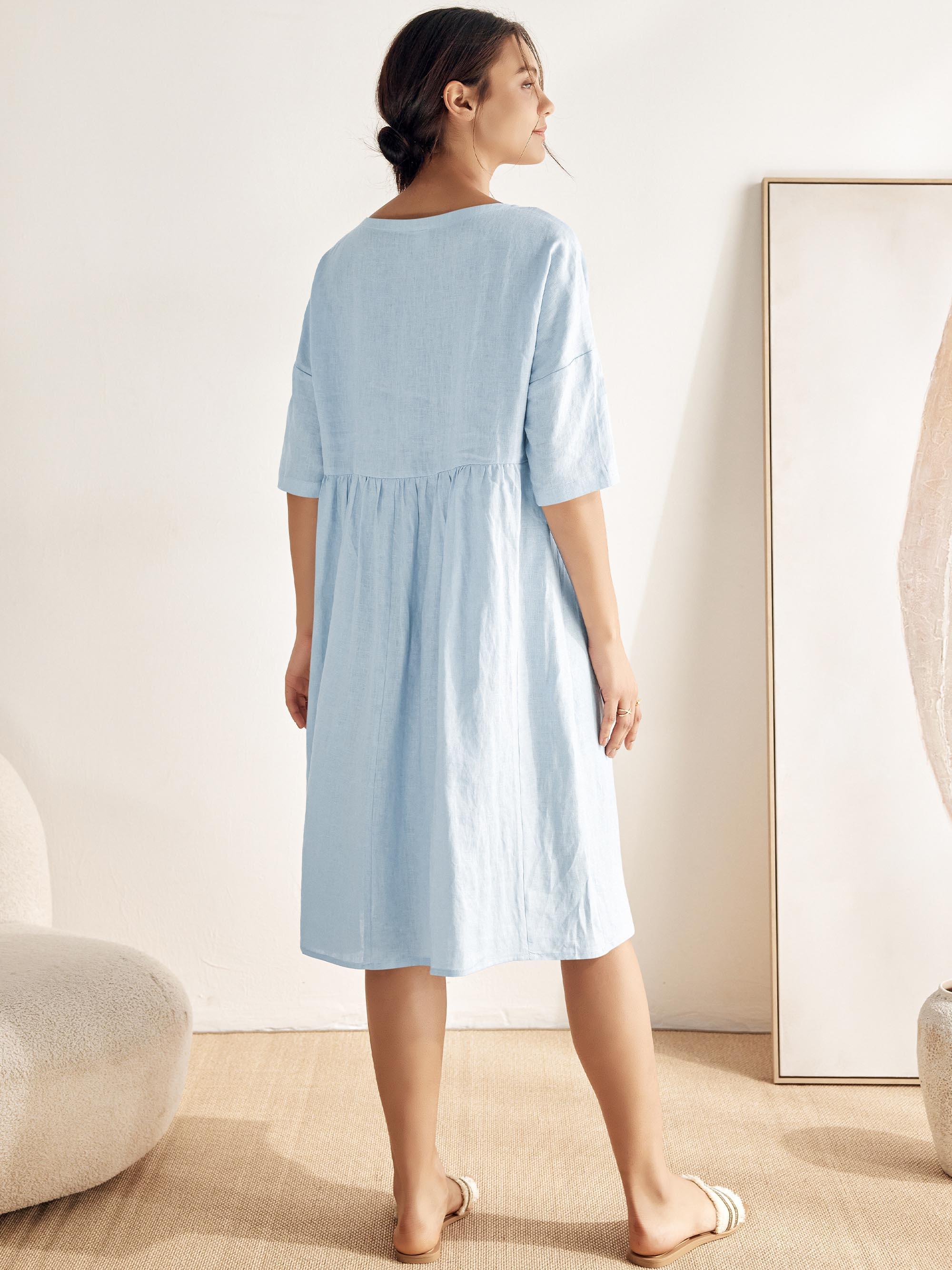 100% Linen A-Line Midi Dress VALENCIA