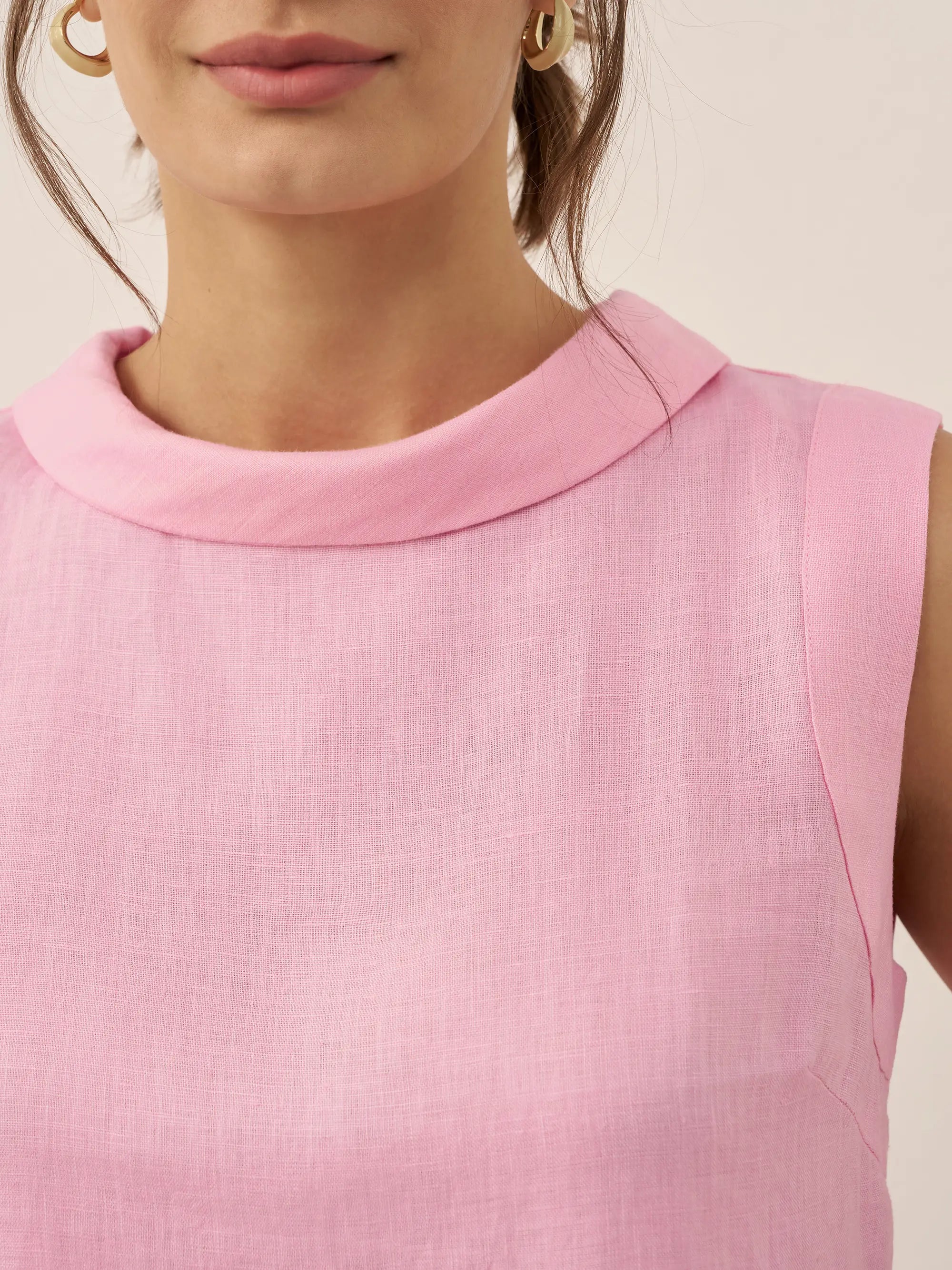 100% Linen Draped Collar Tank Top JACQUELINE