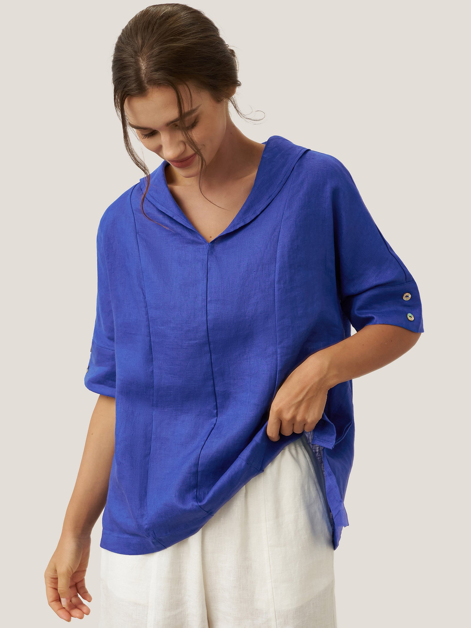 100% Linen V-Neck Short Sleeve Shirt