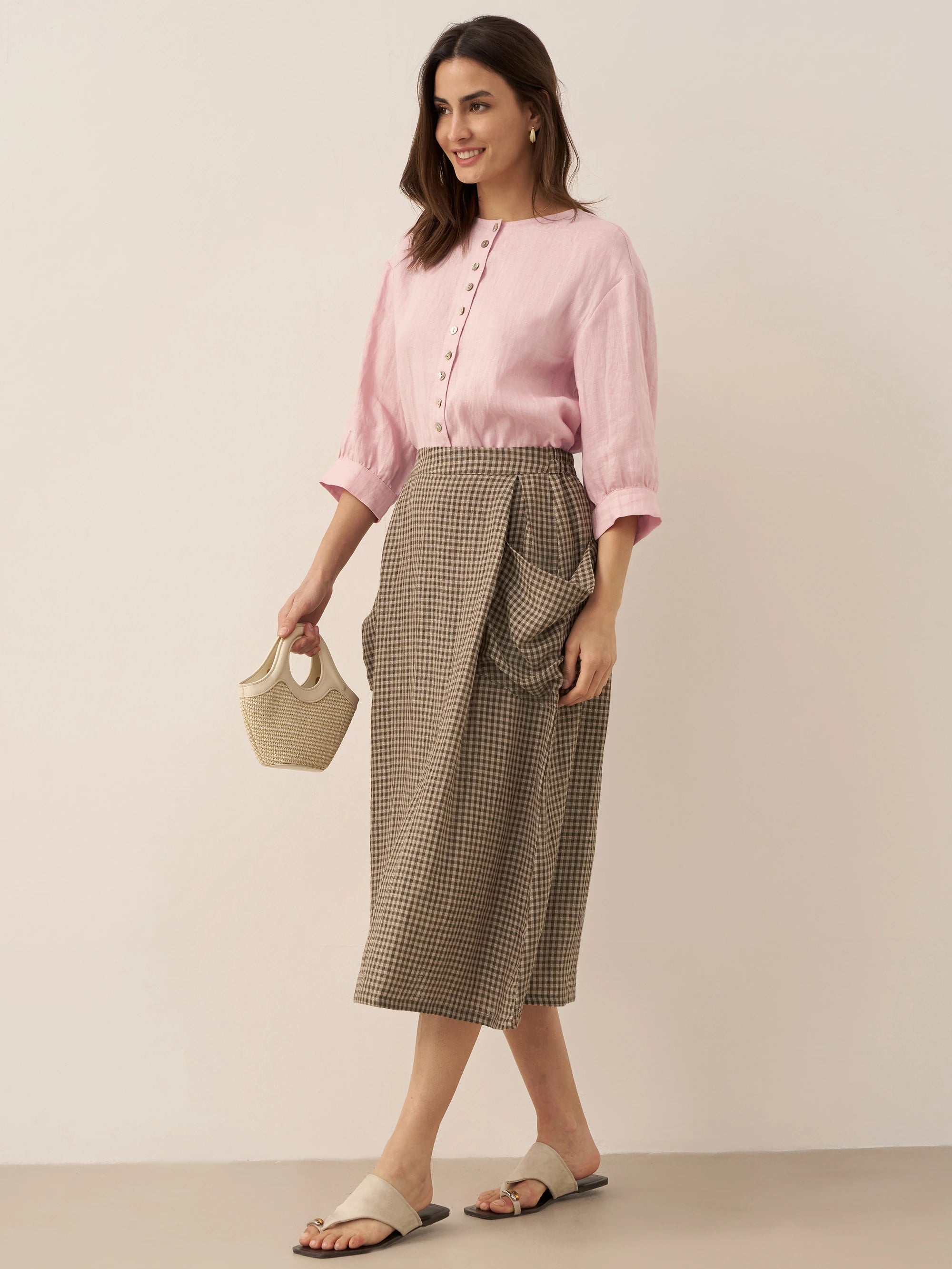 100% Linen Button-Front Drop Shoulder Shirt EASTER