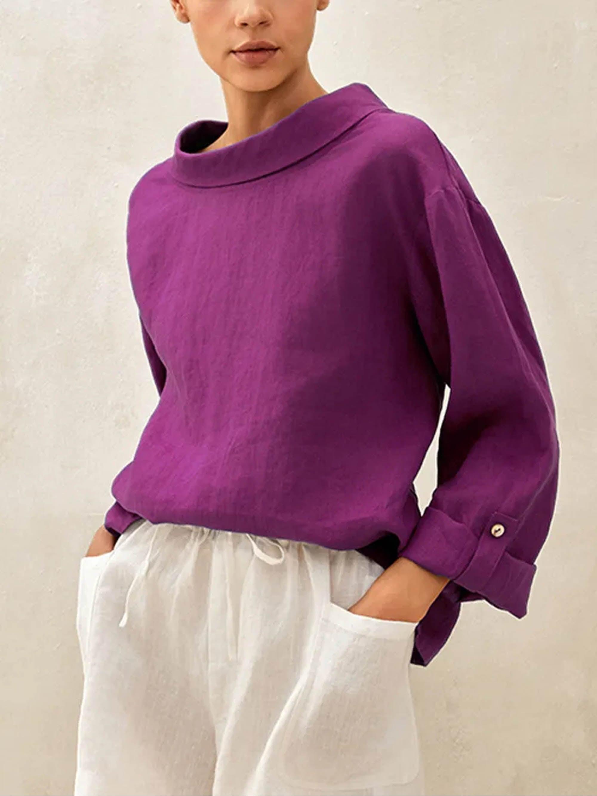 100% Linen Draped Neck Top HOLLIS