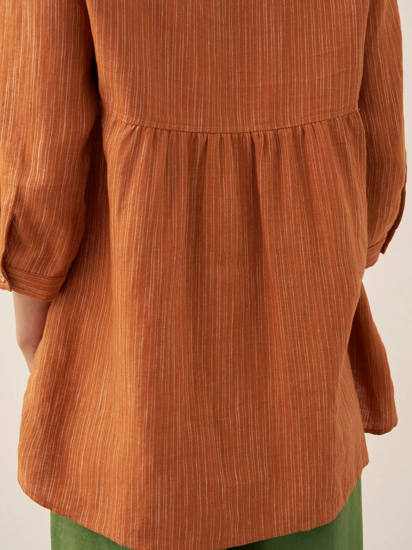 100% Linen Round Neck Artistic Stripe Top FLORENCE