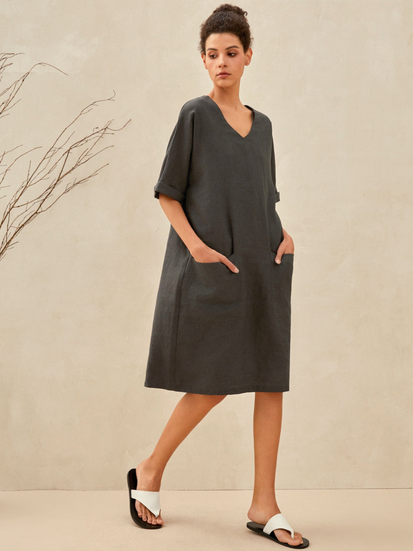 MIA 100% Linen Oversized V-Neck Dress