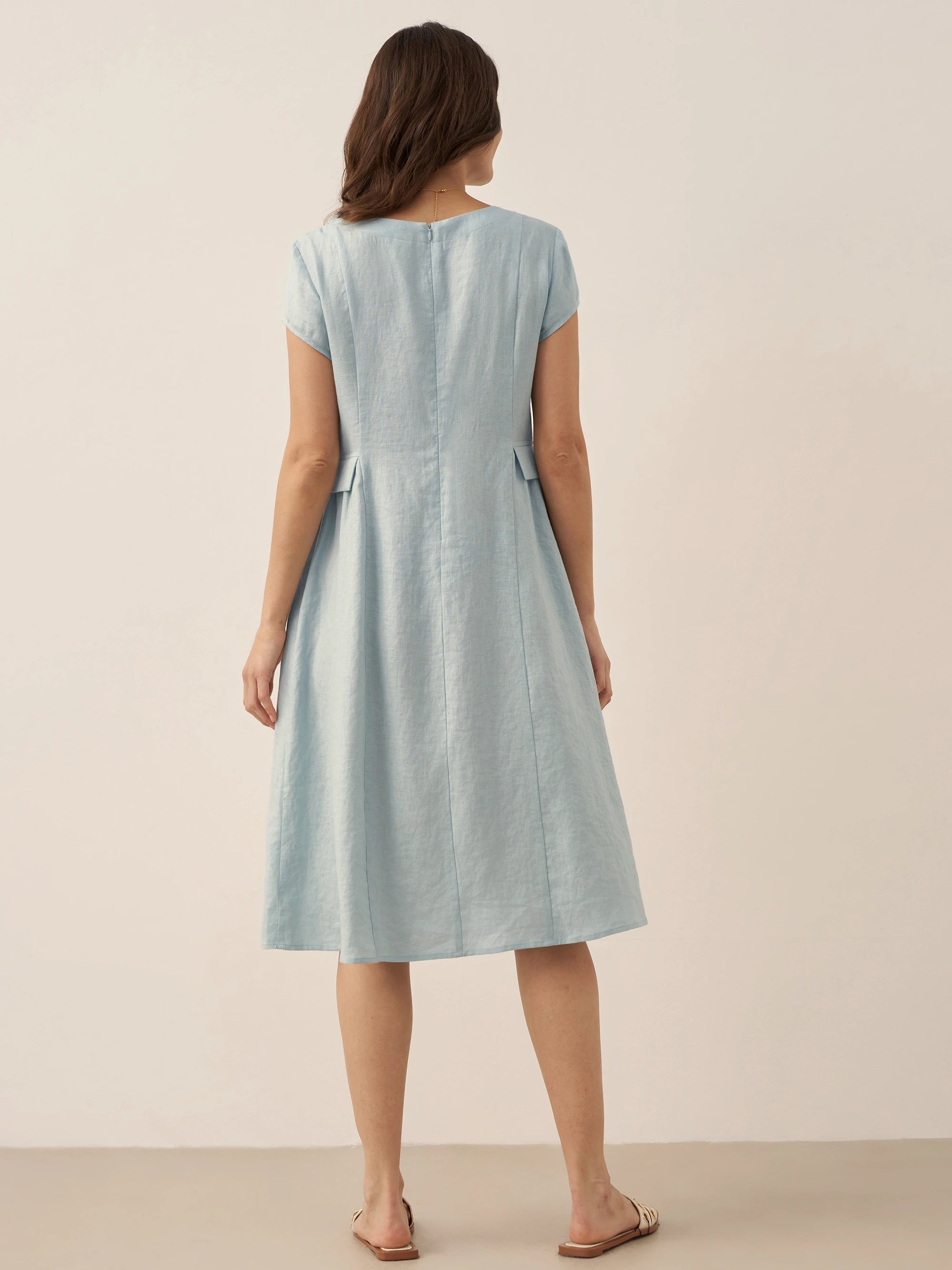 100% Linen Natural Summer V-Neck Dress ALEXA