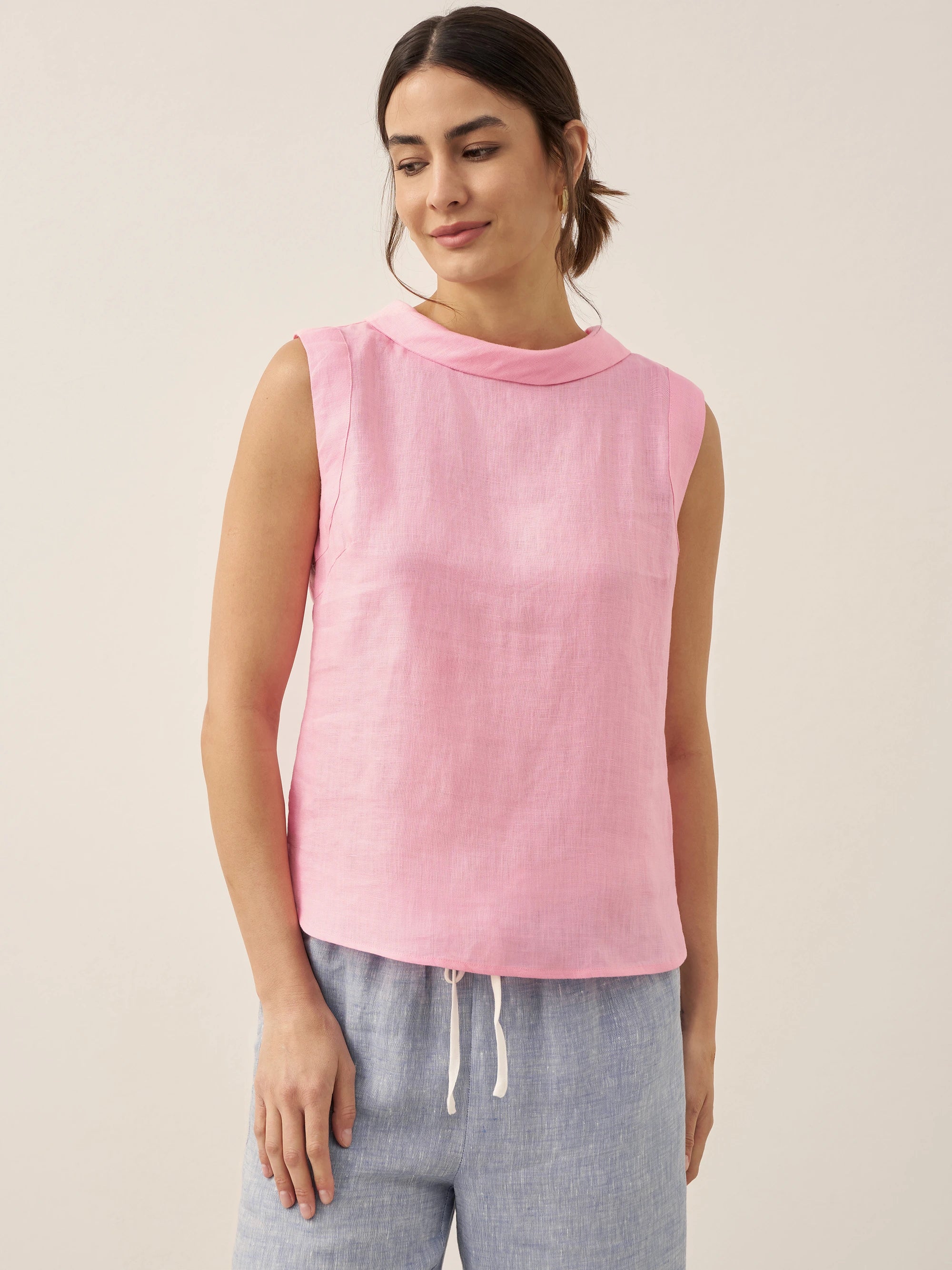 100% Linen Draped Collar Tank Top JACQUELINE