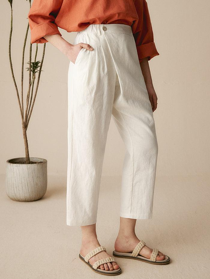 Linen Tailored Cropped Trousers CECILIA