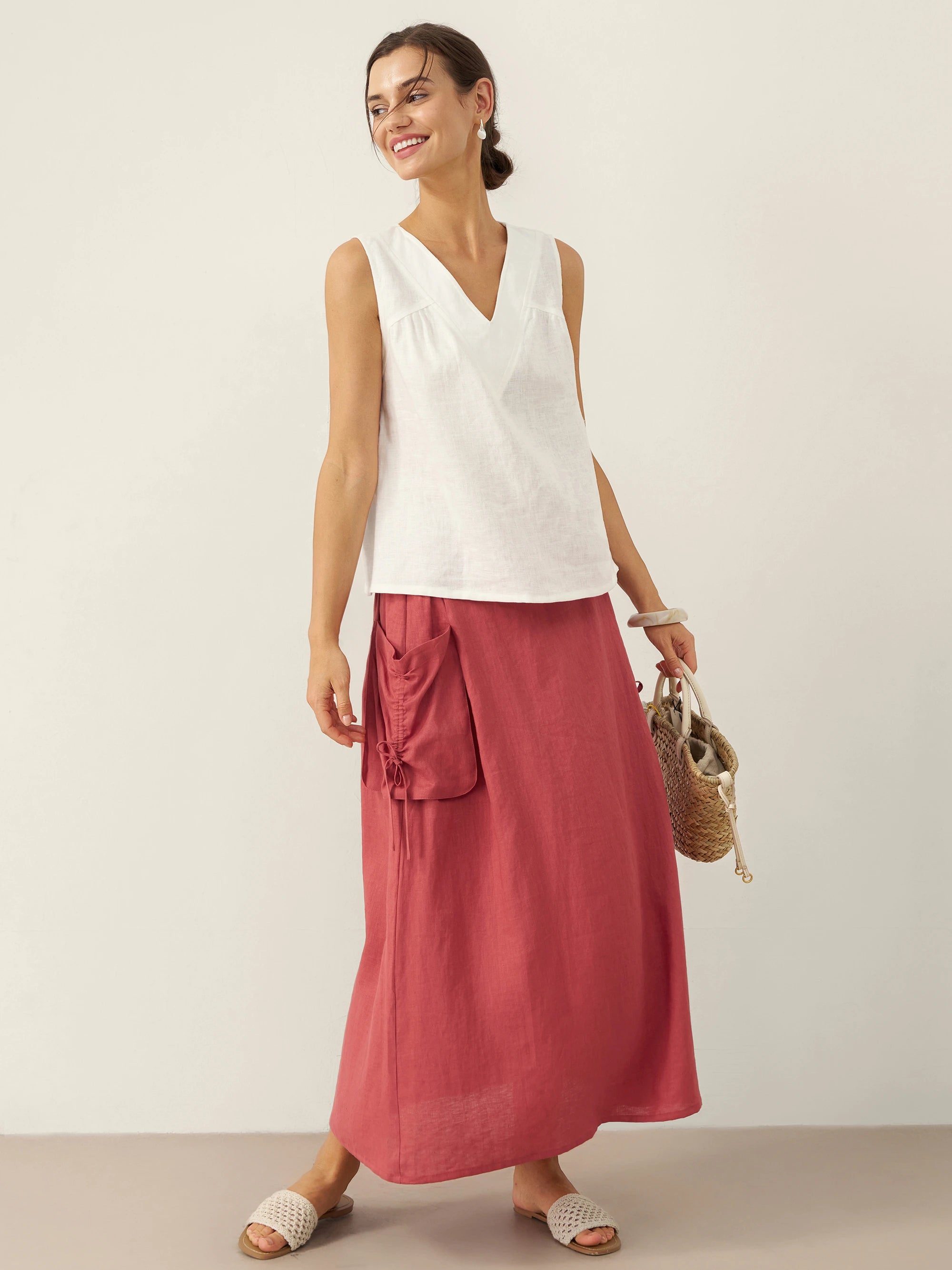 100% Linen Drawstring Pocket Skirt TESS