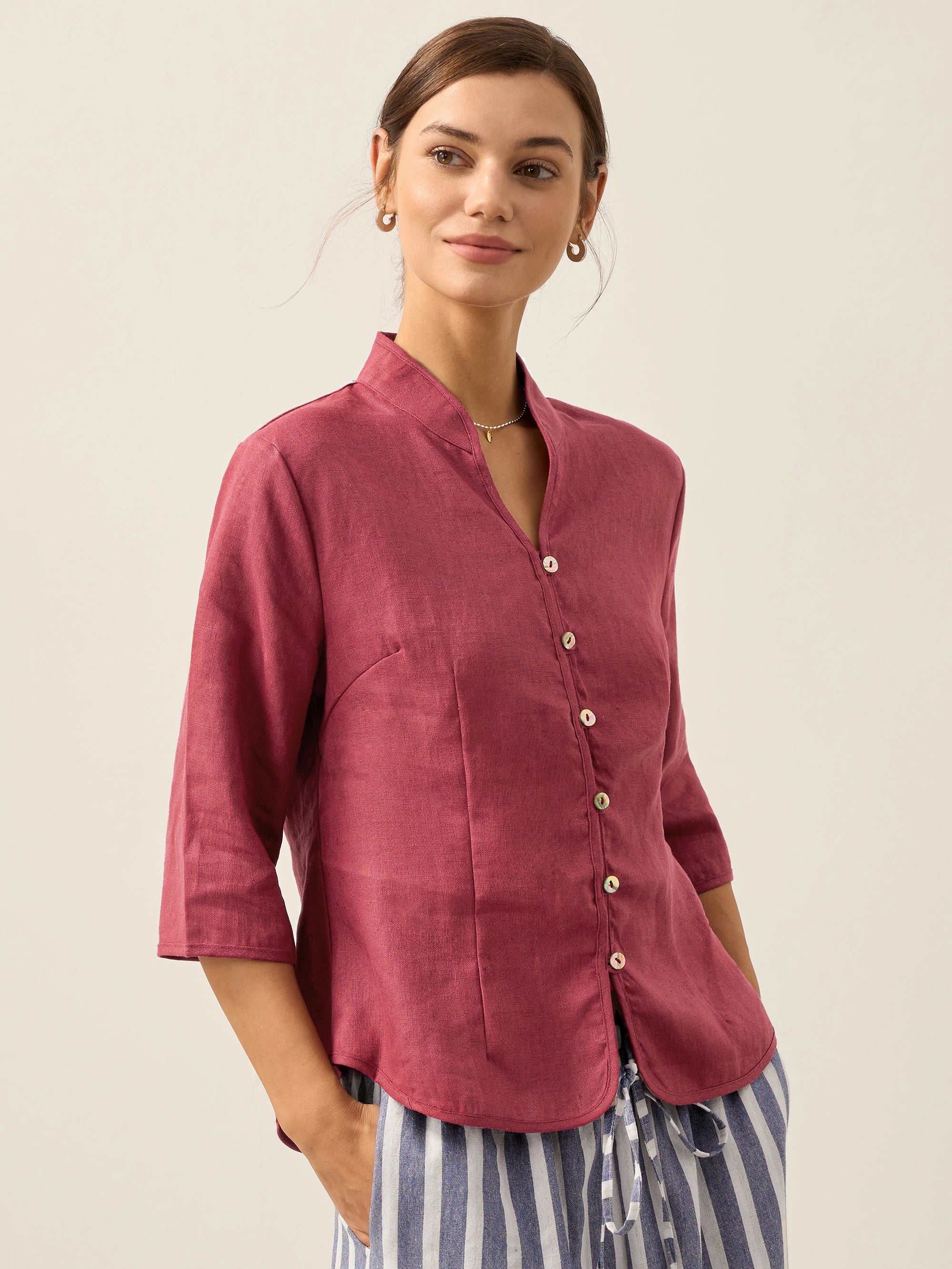 100% Linen Hand Button Fitted Jacket AMELIA
