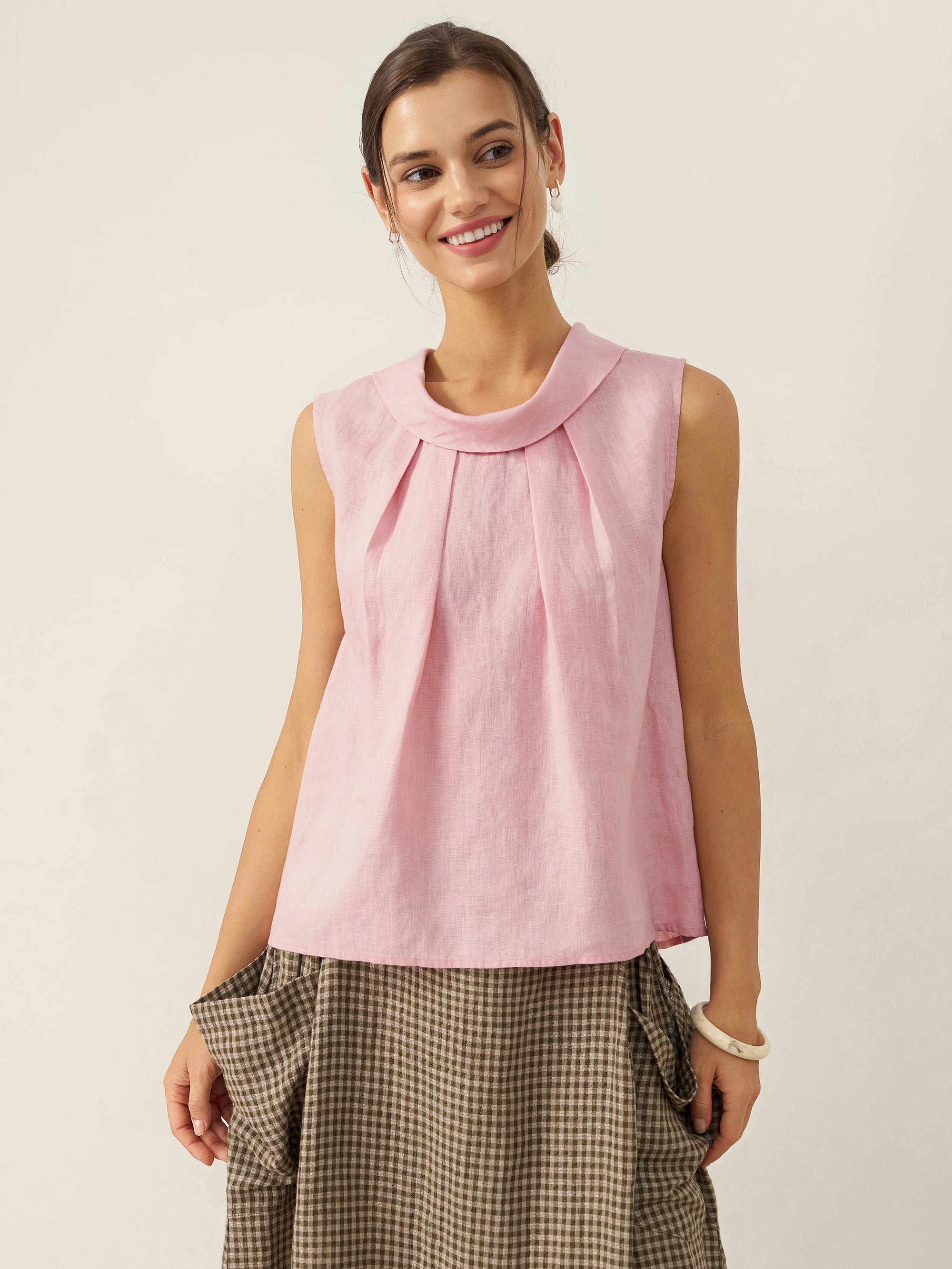 100% Linen Structured Collar Sleeveless Blouse BLAIR