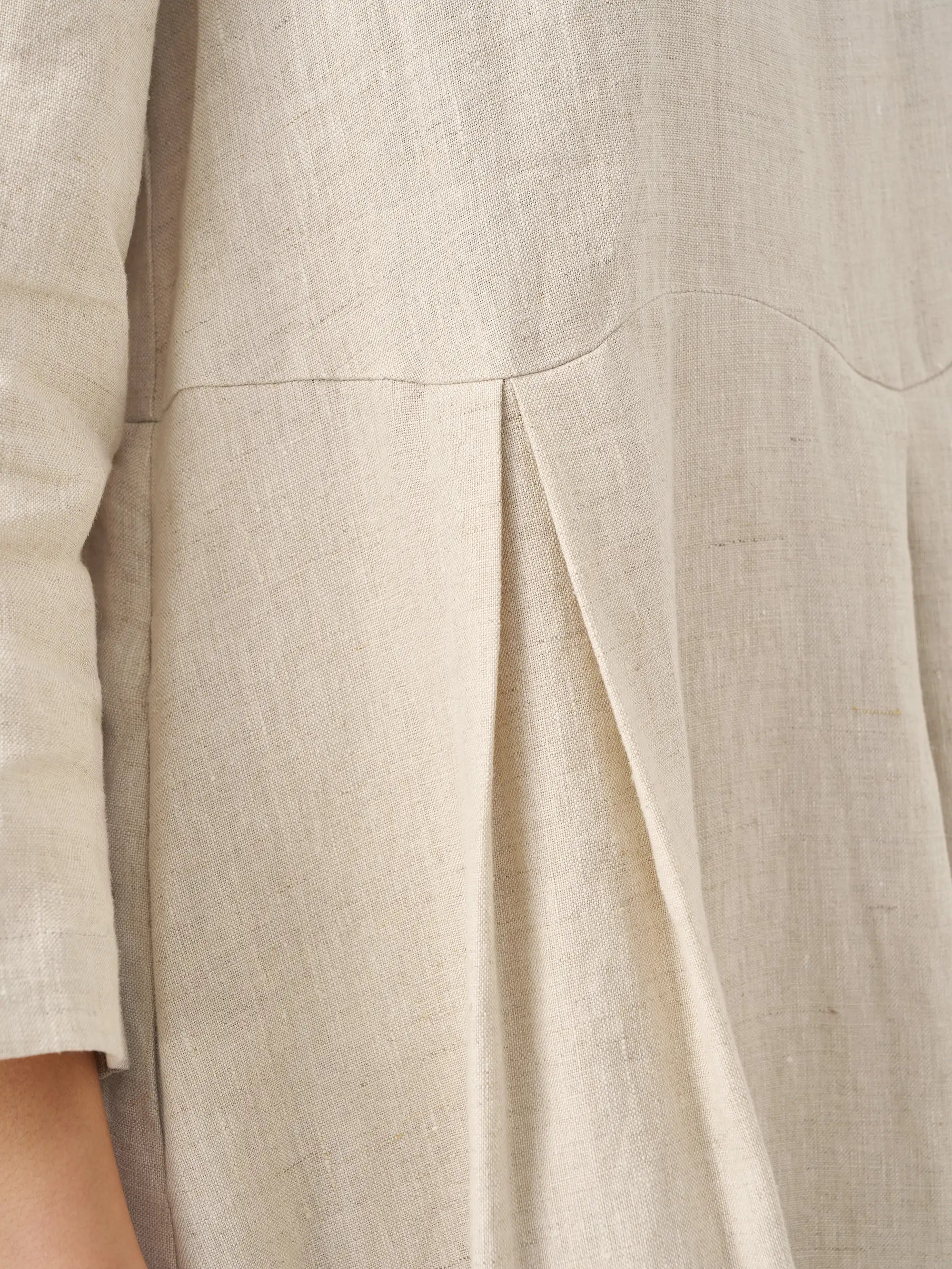 100% Linen Bateau Neck Pleated Maxi Dress