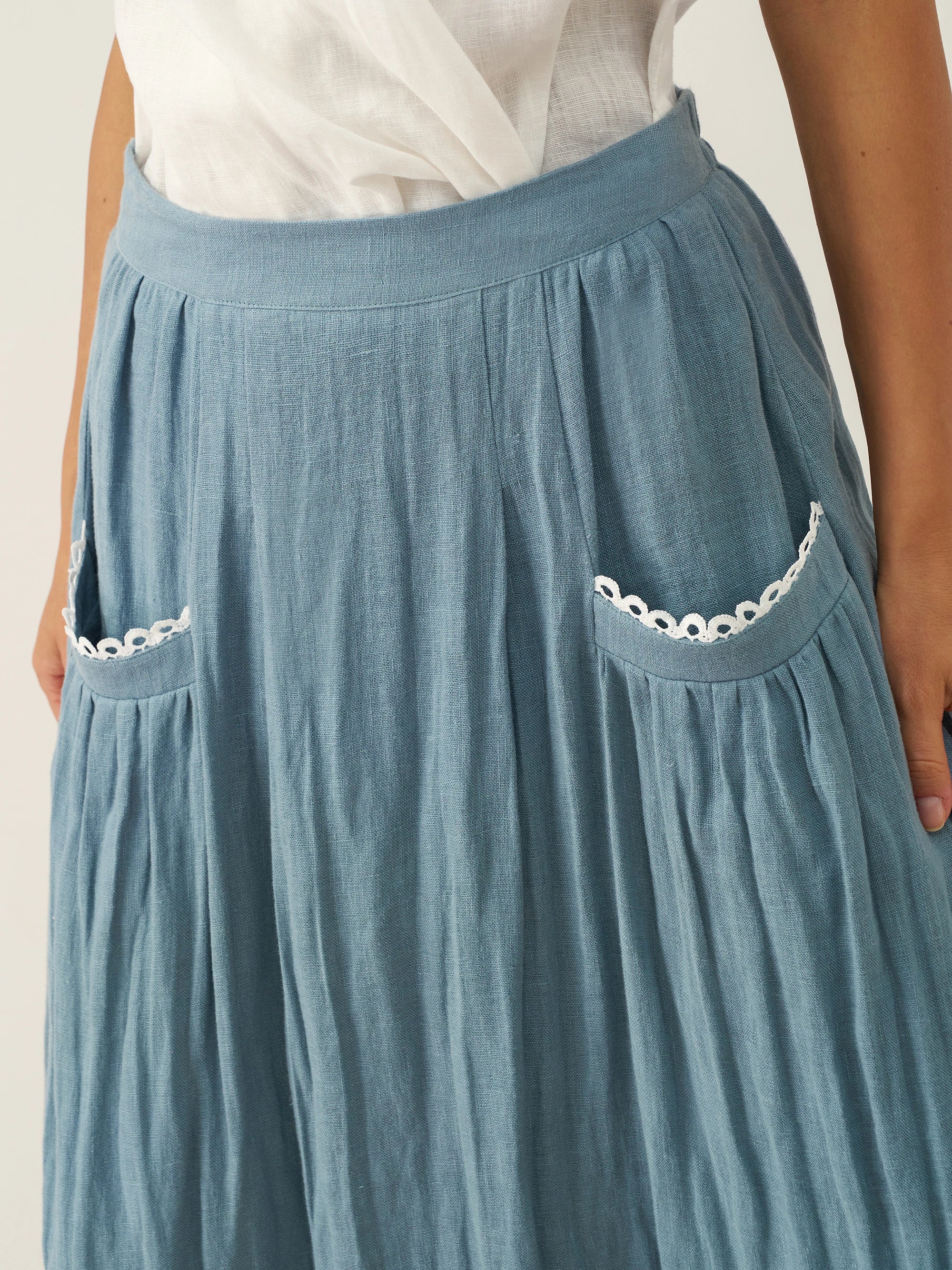 100% Linen Lace-Up Pocket Skirt FENLA