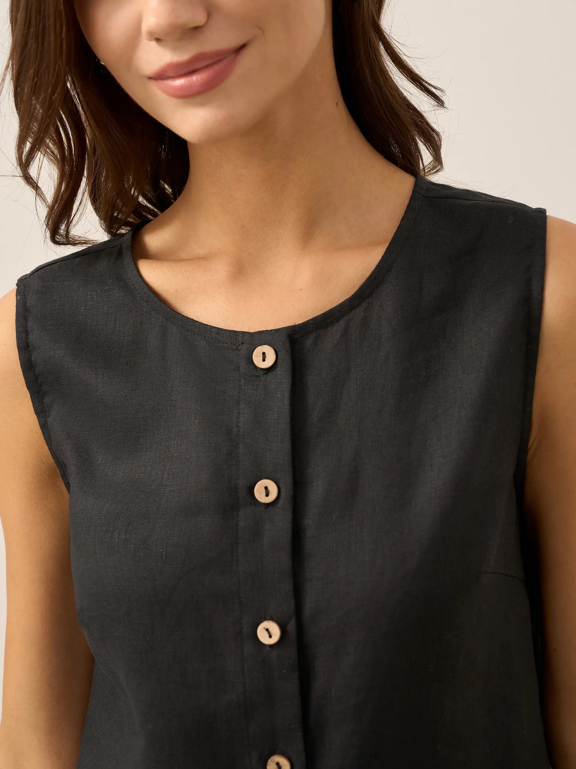 100% Linen Buttons Down Tank Top ERIN