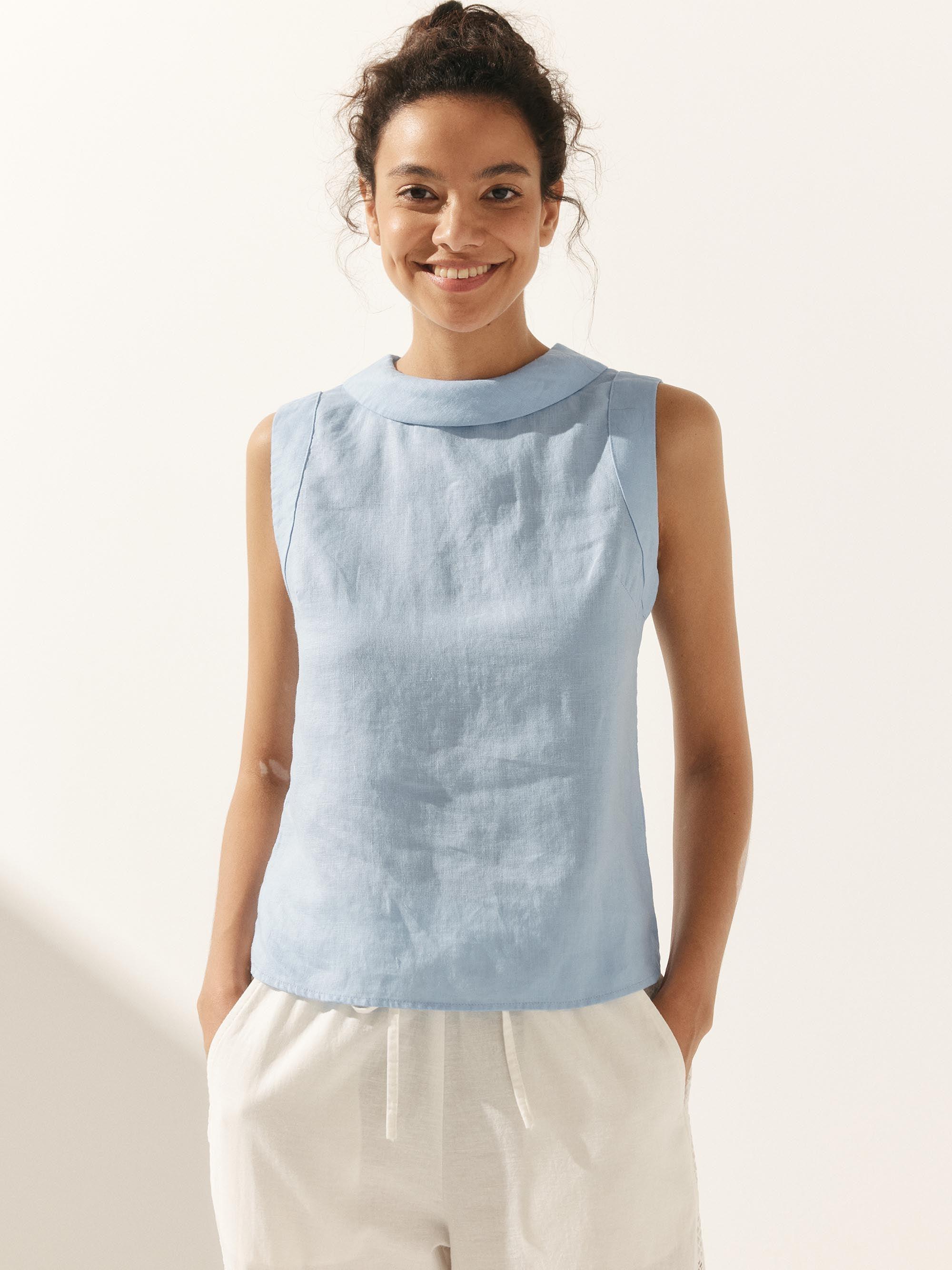 100% Linen Draped Collar Tank Top JACQUELINE