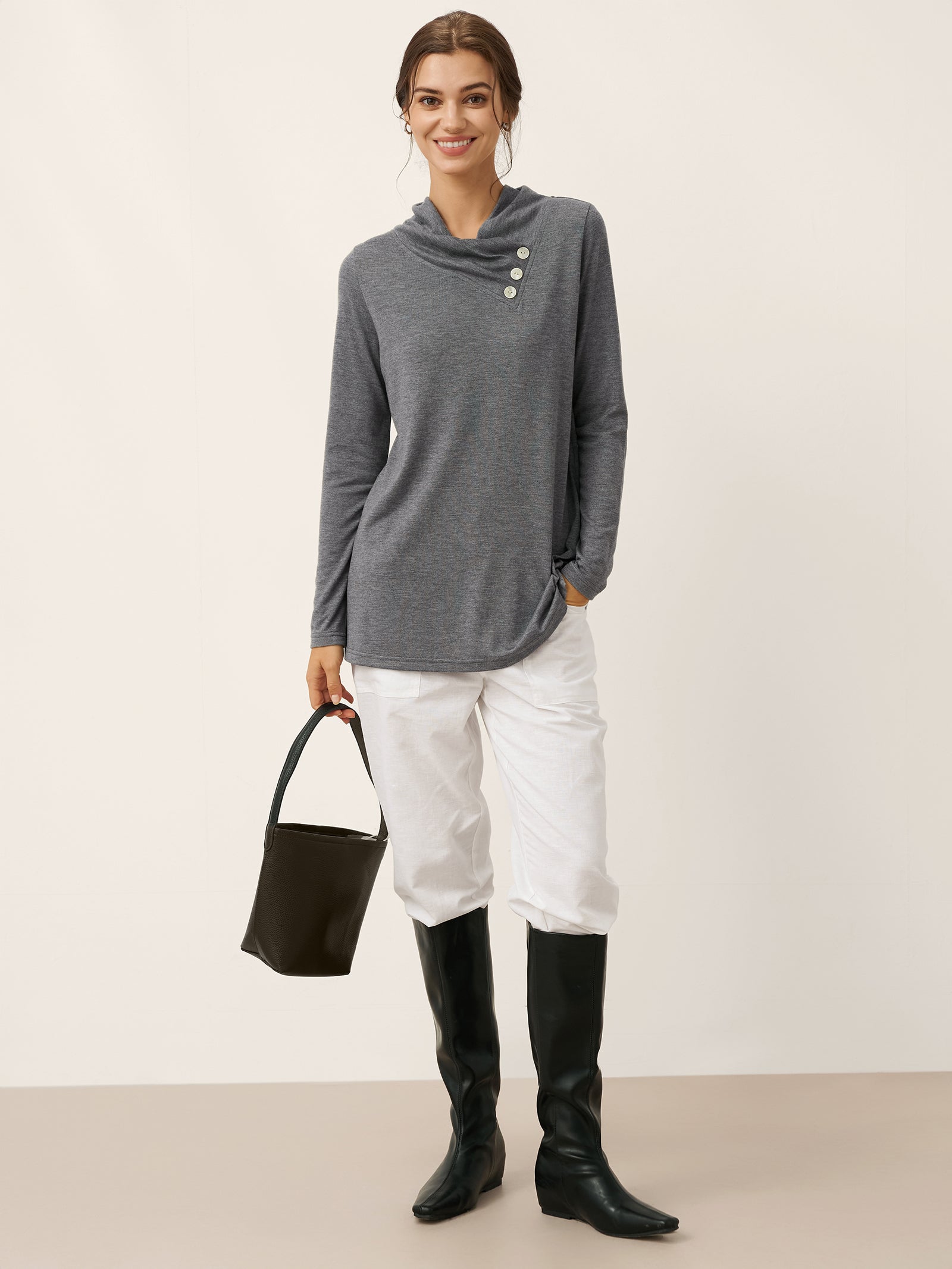 Asymmetric Cowl Neck Stretch Top TATIANA