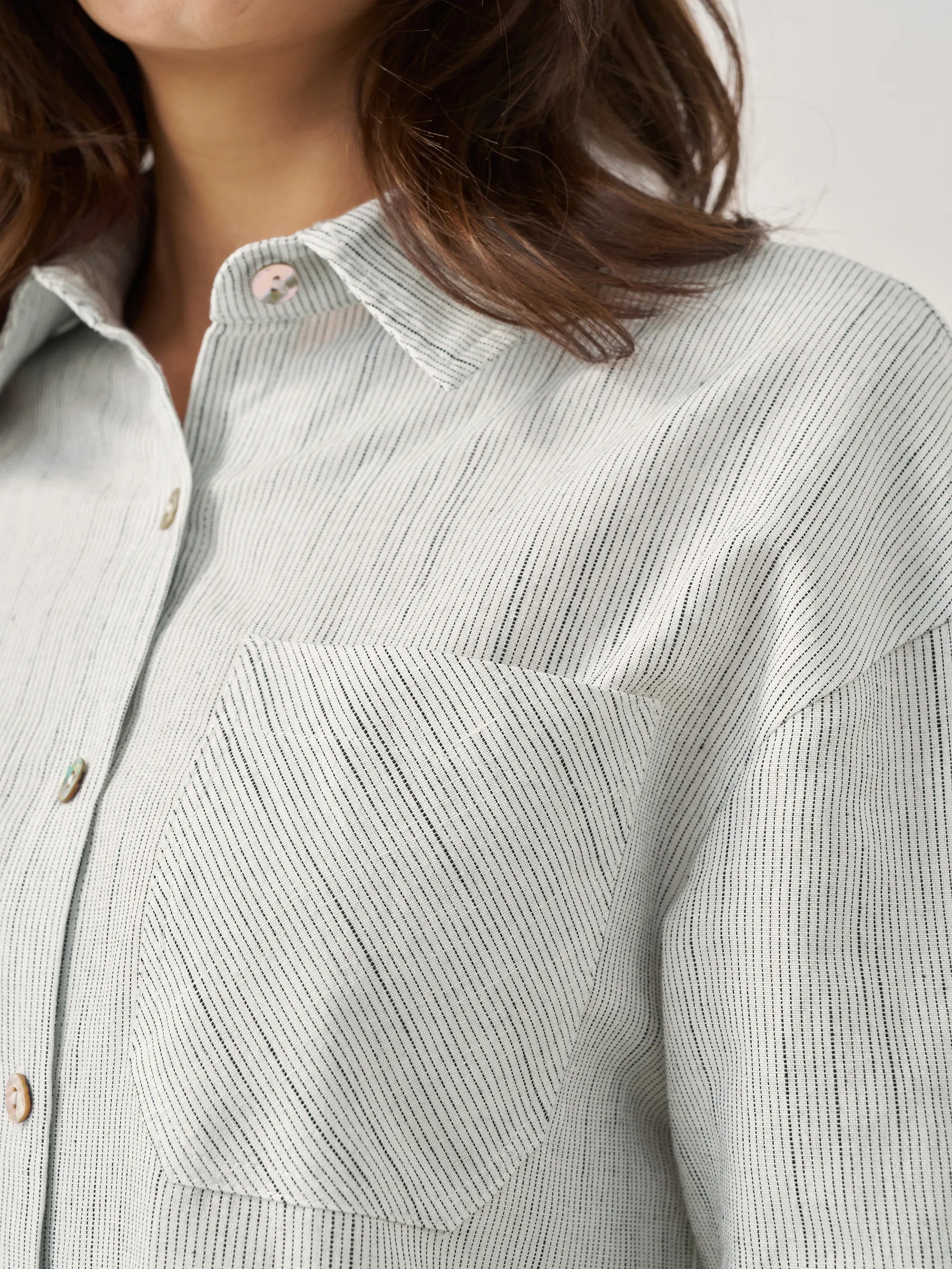 Linen Button-Front Artistic Stripe Shirt Dress JULIA