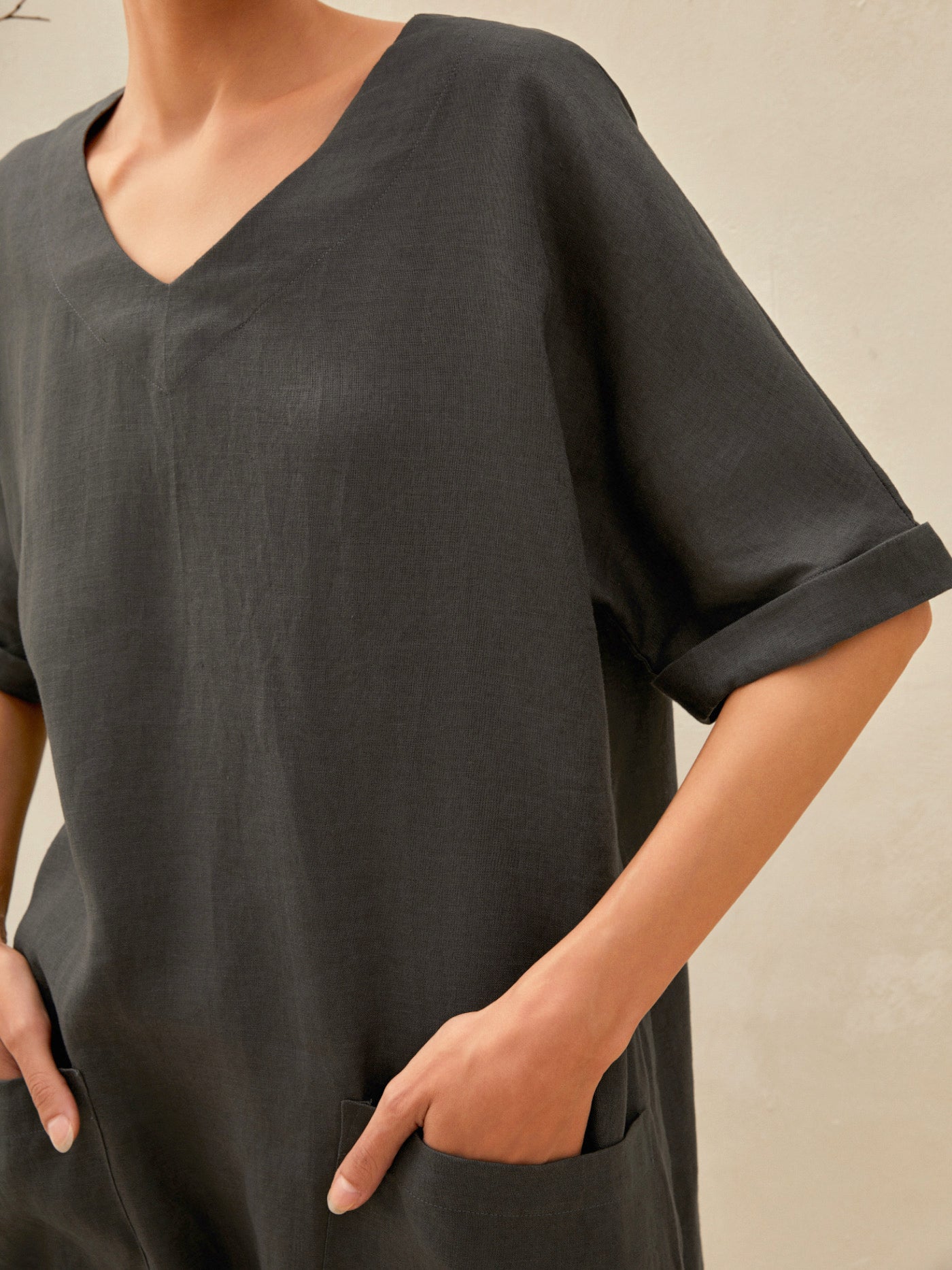 MIA 100% Linen Oversized V-Neck Dress