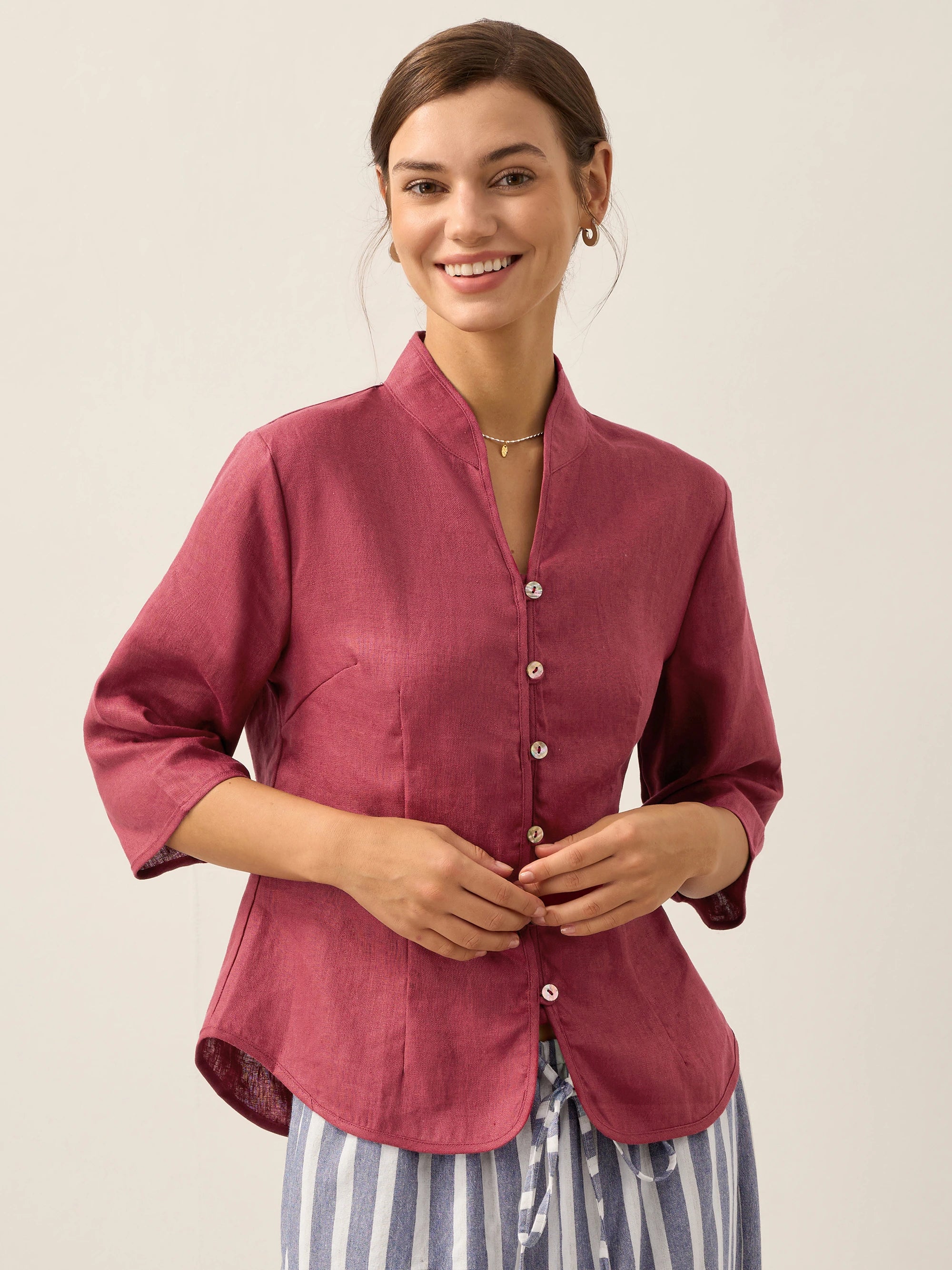 100% Linen Hand Button Fitted Jacket AMELIA