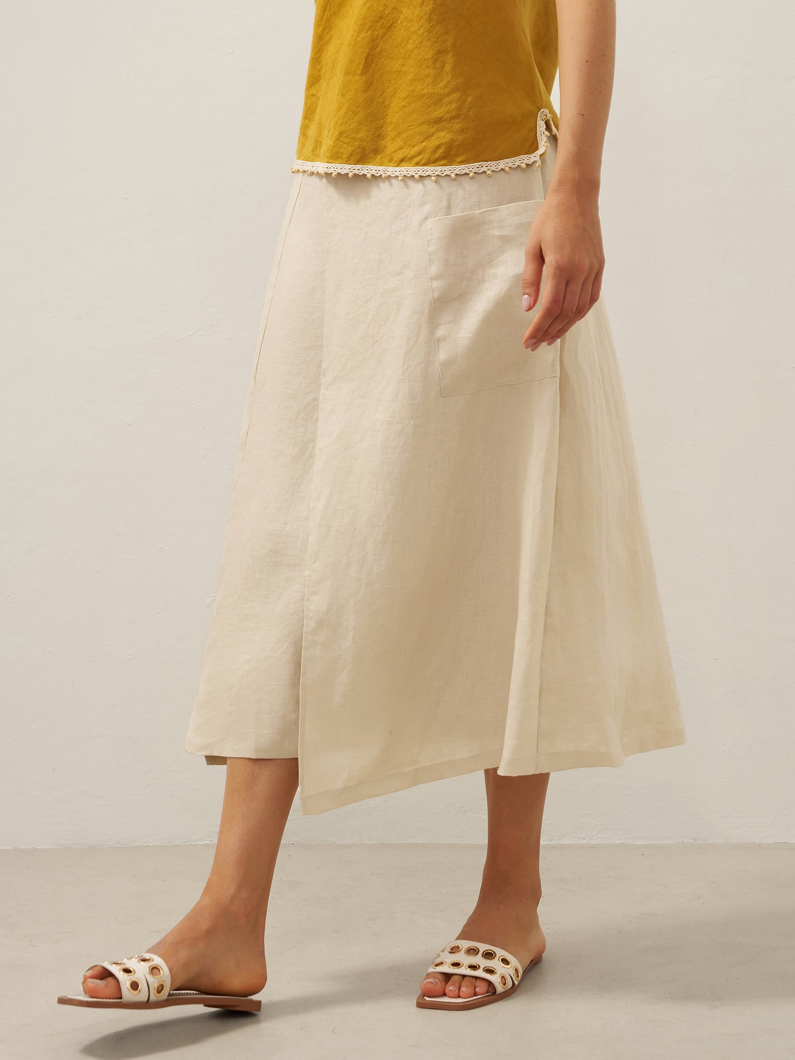 100% Linen Angled Closure Wrap Skirt FRESSA