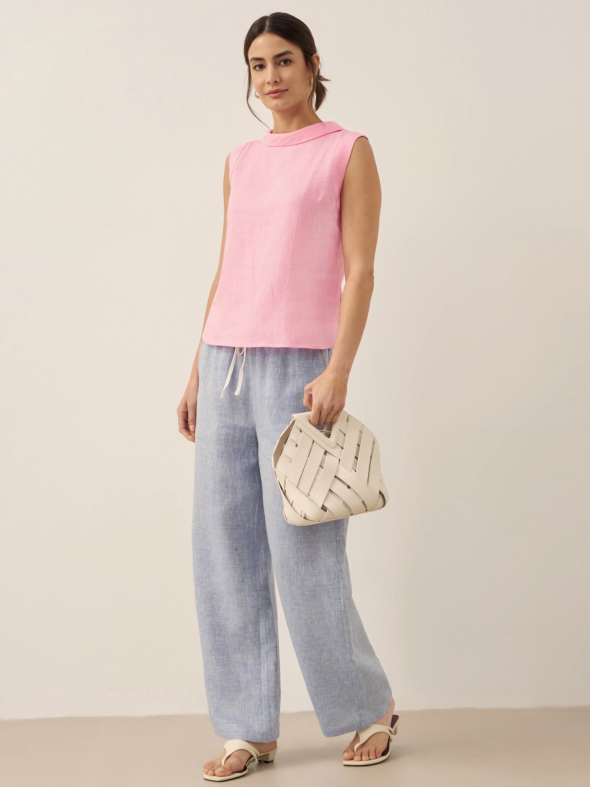 100% Linen Draped Collar Tank Top JACQUELINE