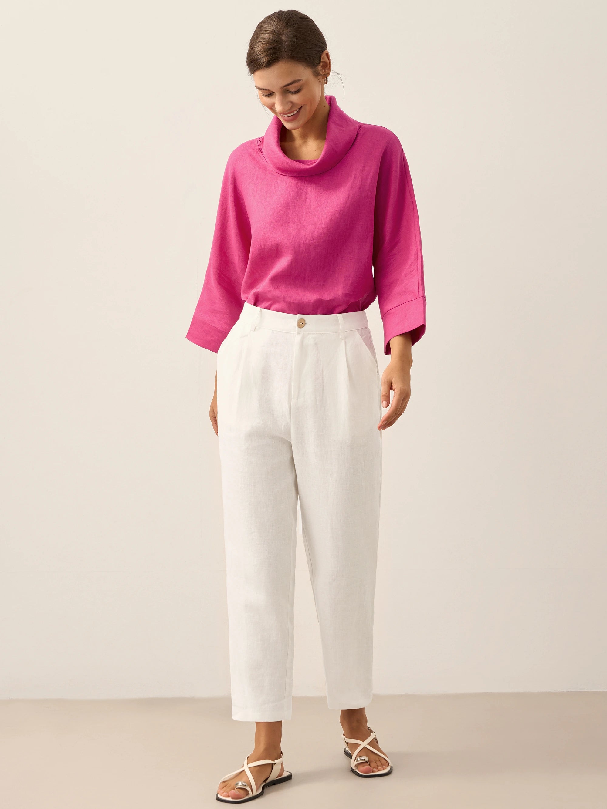 100% Linen Relaxed Fit Lightweight Cover-Up Bottoms WINONA