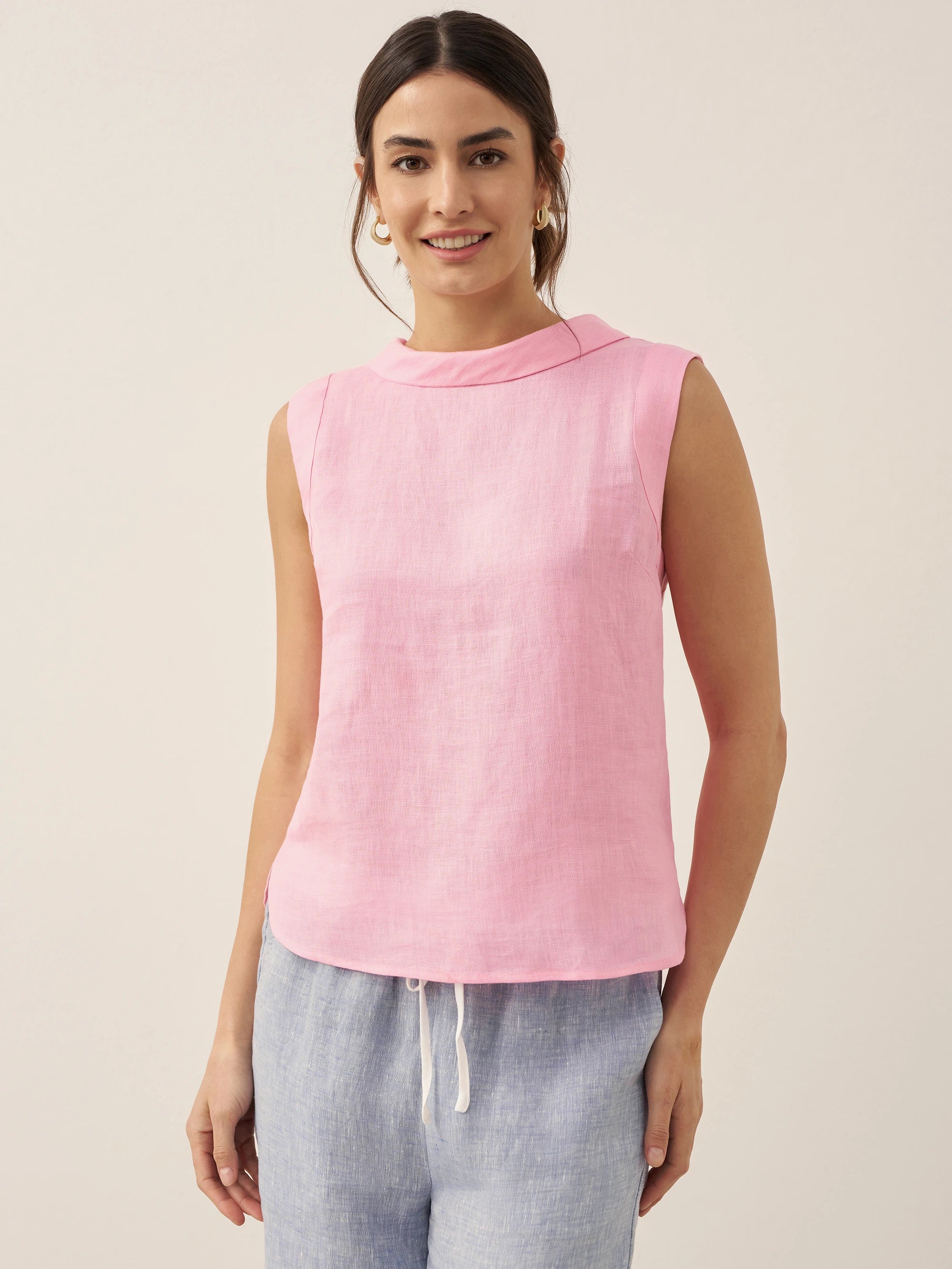 100% Linen Draped Collar Tank Top JACQUELINE