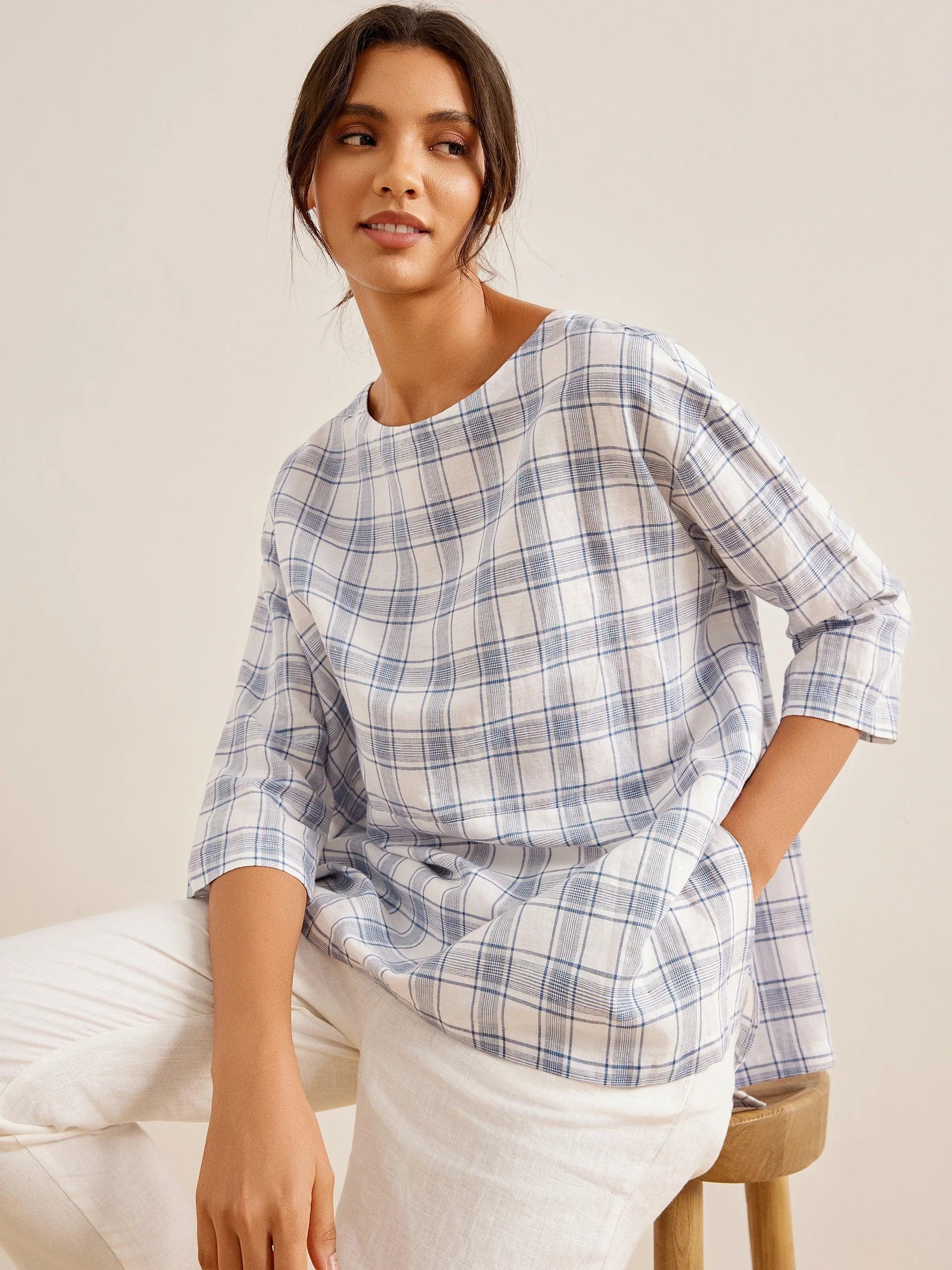 Linen White Boat Neck Oversized Top AVA