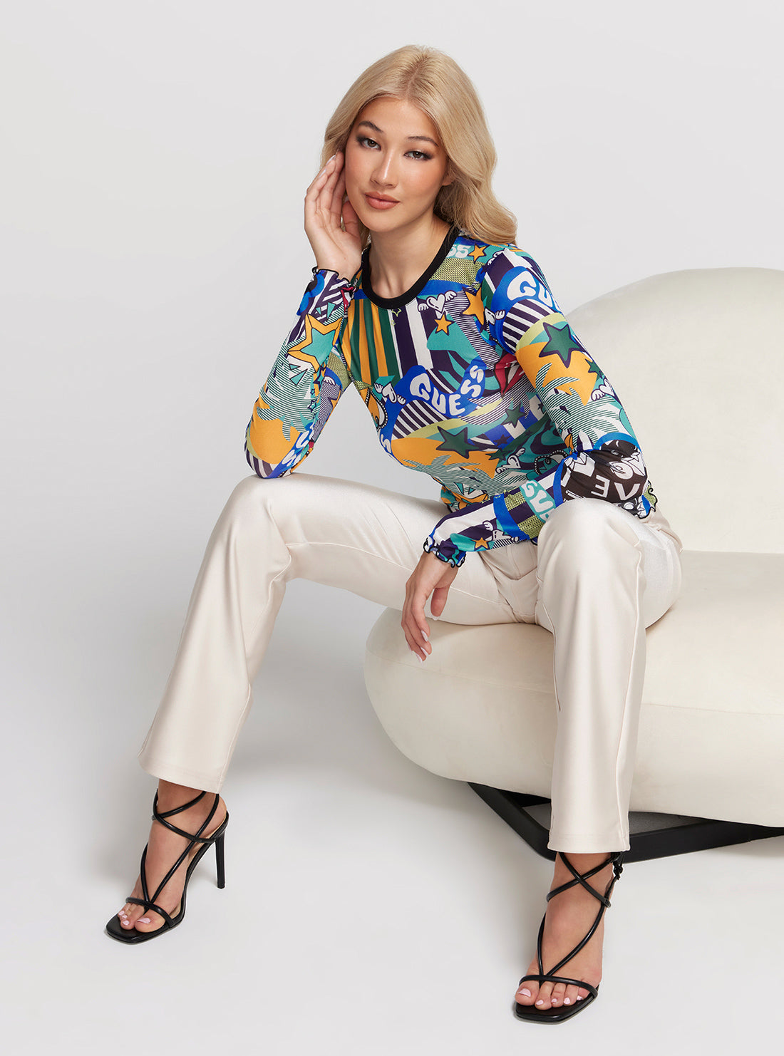 Pop Print Long Sleeve Mesh Dora Top