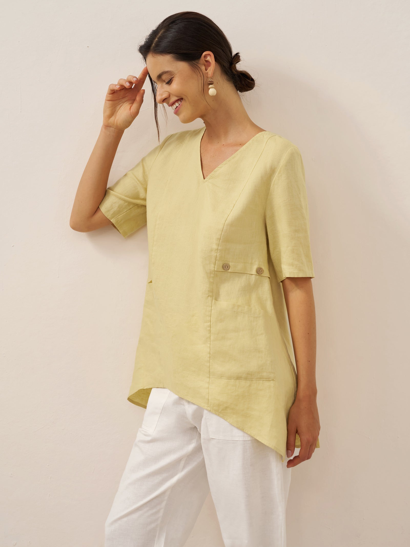100% Linen Asymmetric Hem Long Top ISLA