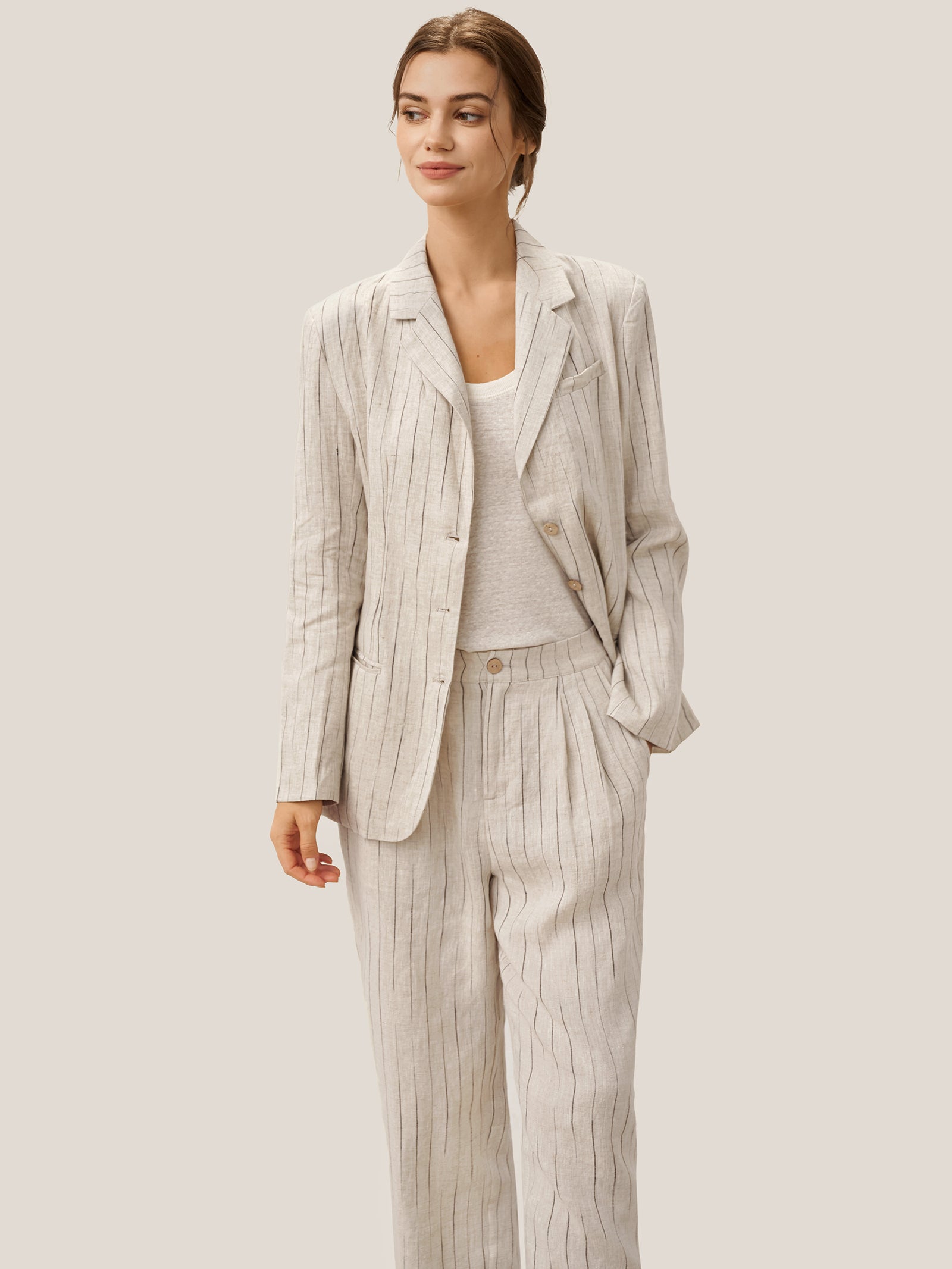 100% Linen Sketch Stripe Suit Set